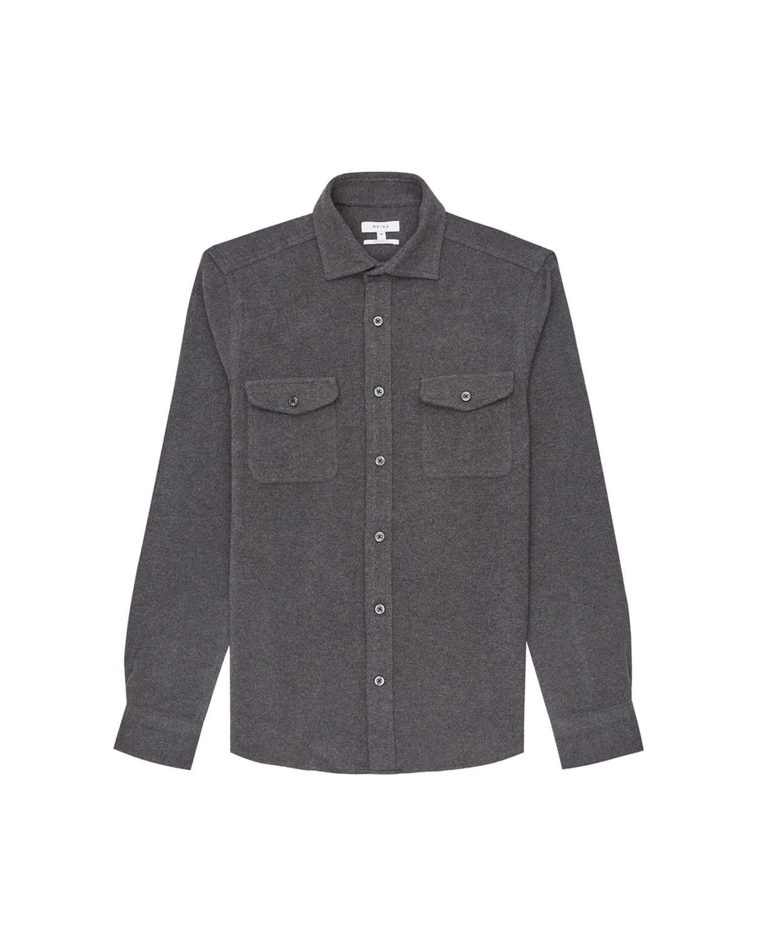 Men's Dark Grey Flannel Work Shirt - Long Sleeve With Dual Pockets