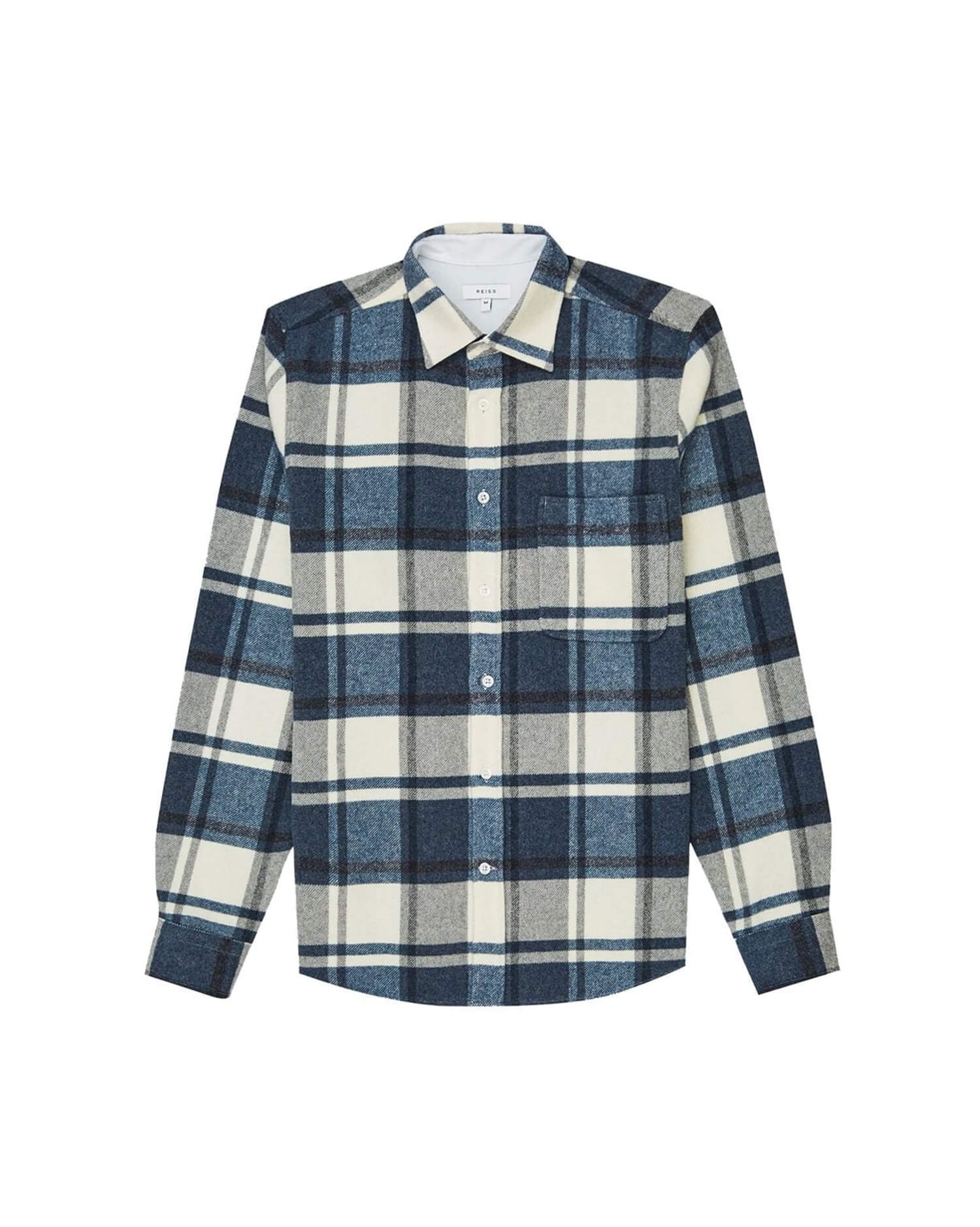 Men's Blue Plaid Flannel Shirt - Long Sleeve Button-Down with Pocket