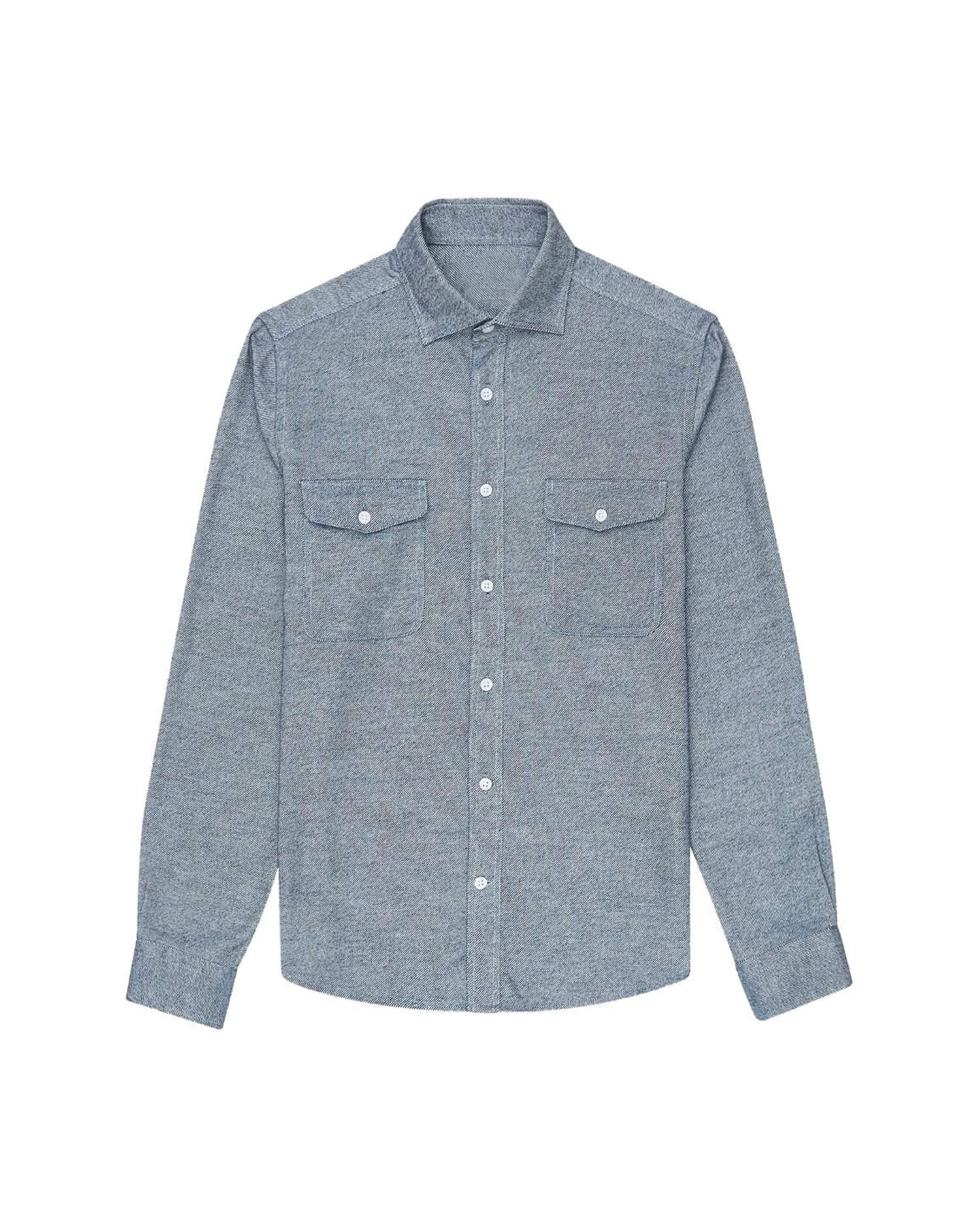 Men's Heathered Blue Long-Sleeved Shirt With Dual Chest Pockets