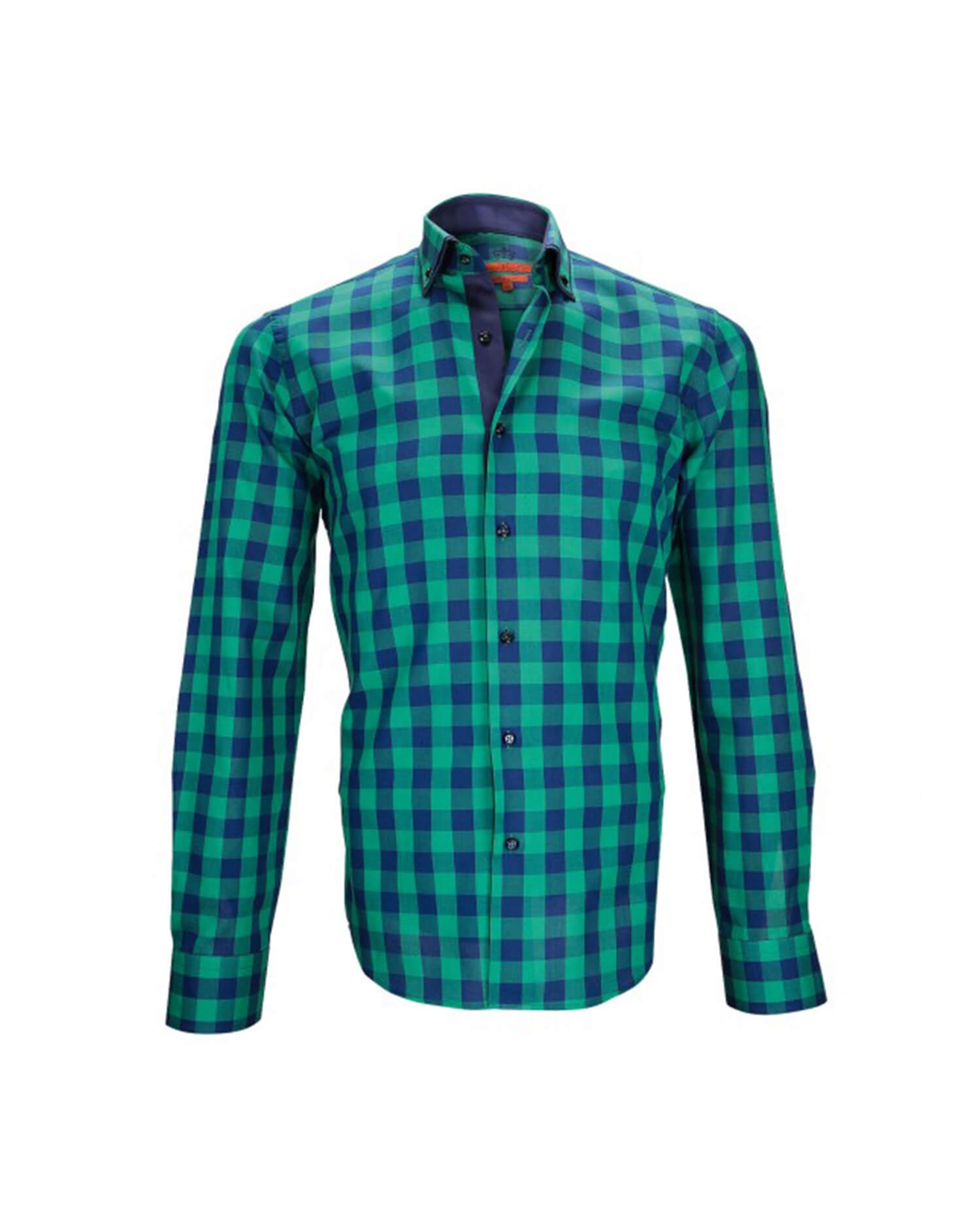 Men's Green & Blue Checkered Casual Shirt - Long Sleeve Contrast Trim