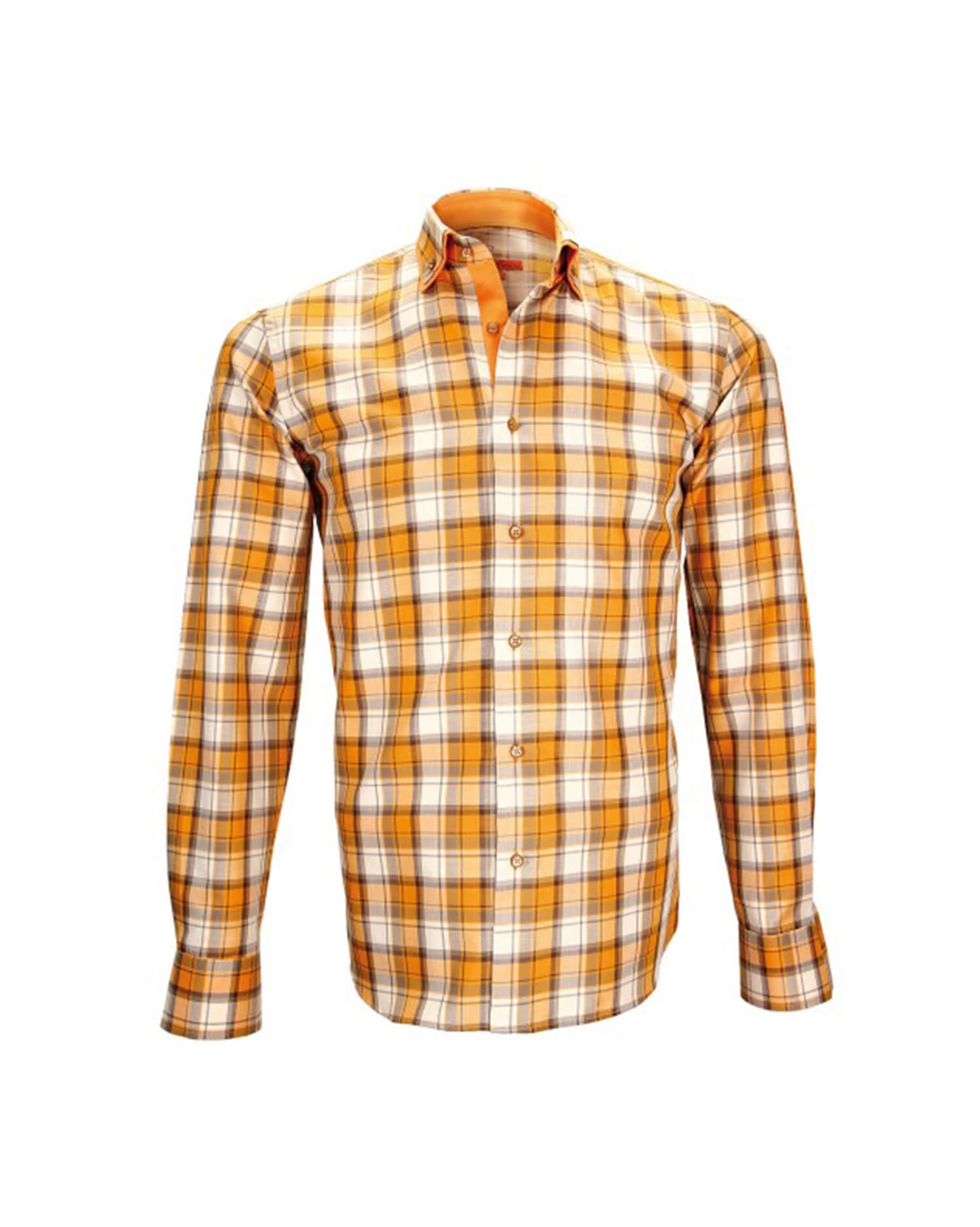 Men's Orange & White Plaid Shirt - Long Sleeve Casual shirt with Contrast Trim