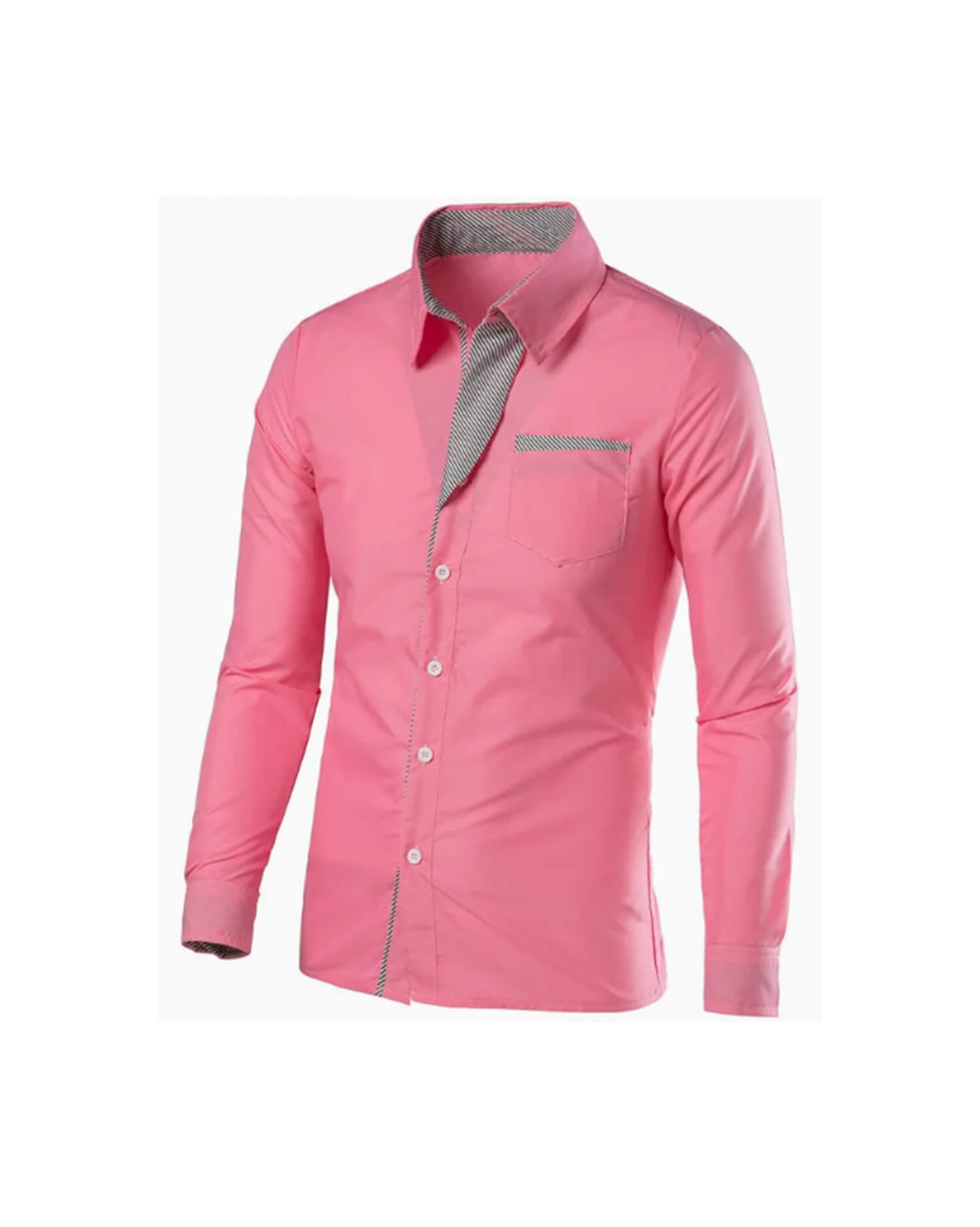 Premium Slim Fit Men's Pink Dress Shirt with Contrast Inner Collar