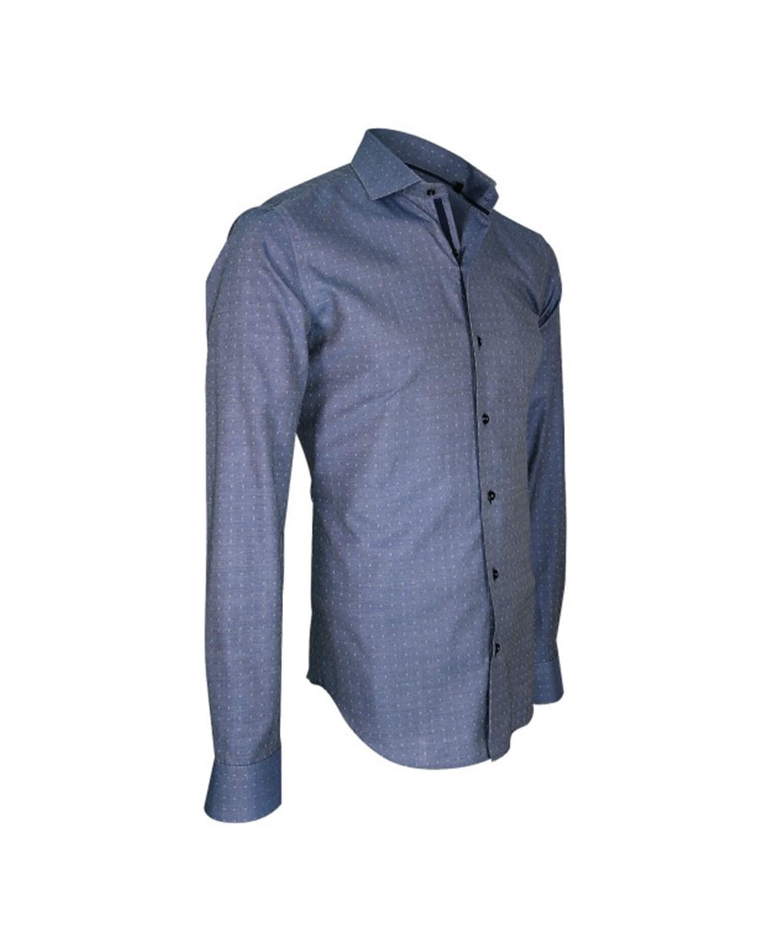 Men’s Navy Blue Micro-Check Dress Shirt – Tailored Fit, Long Sleeve