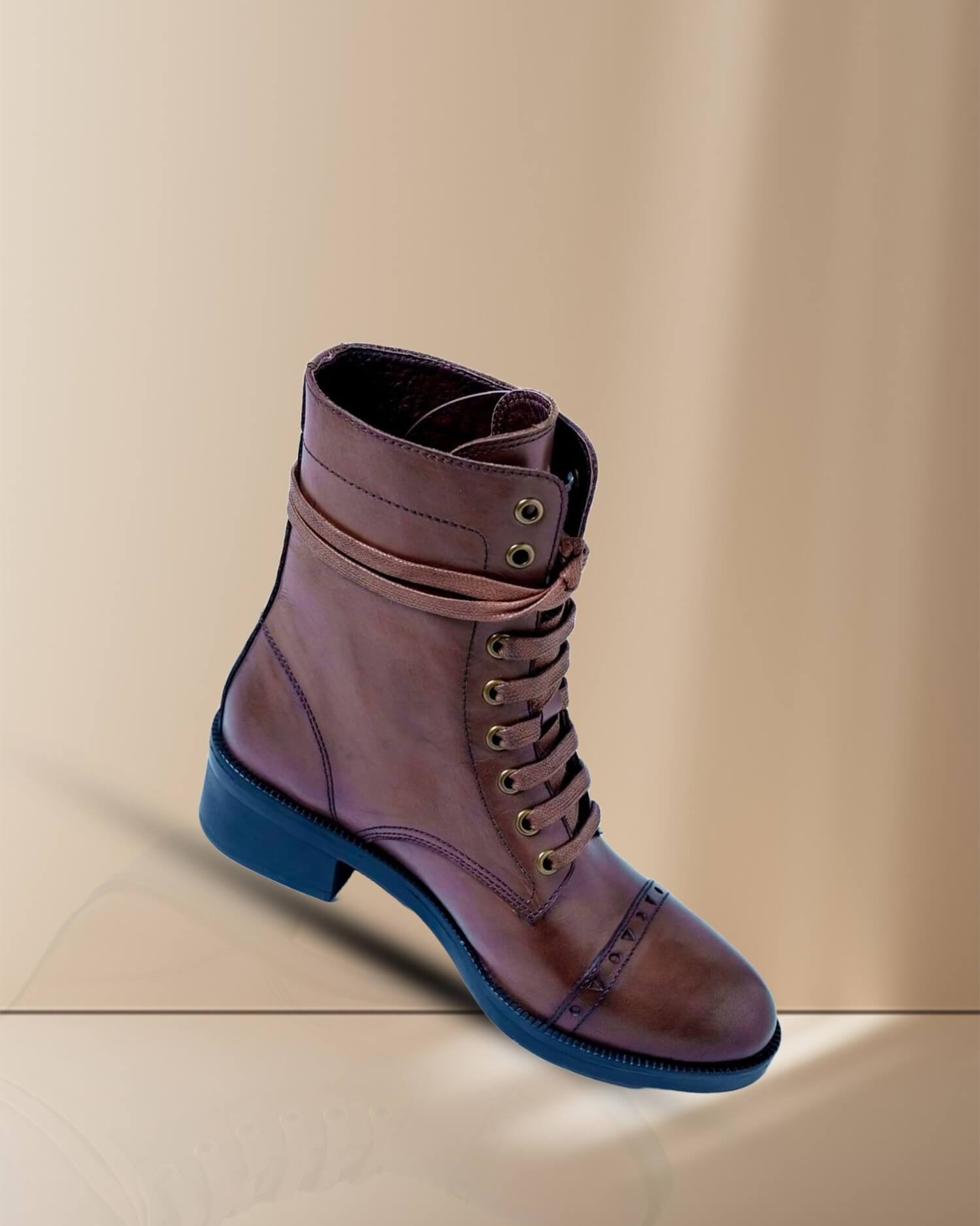Women's Brown Suede and Leather Trim Combat Ankle Boots