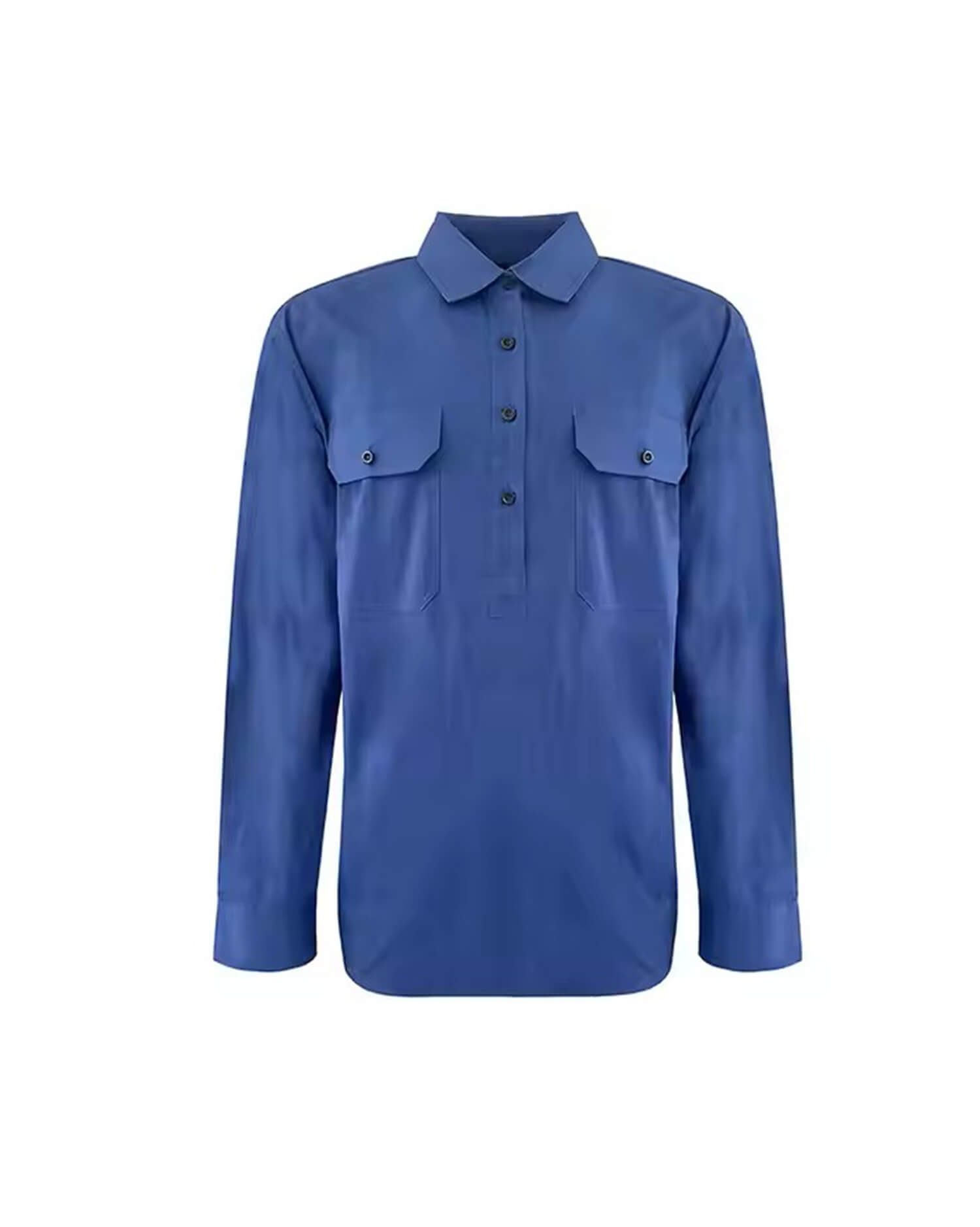 Men's Royal Blue Popover Shirt - Casual with Dual Chest Pockets