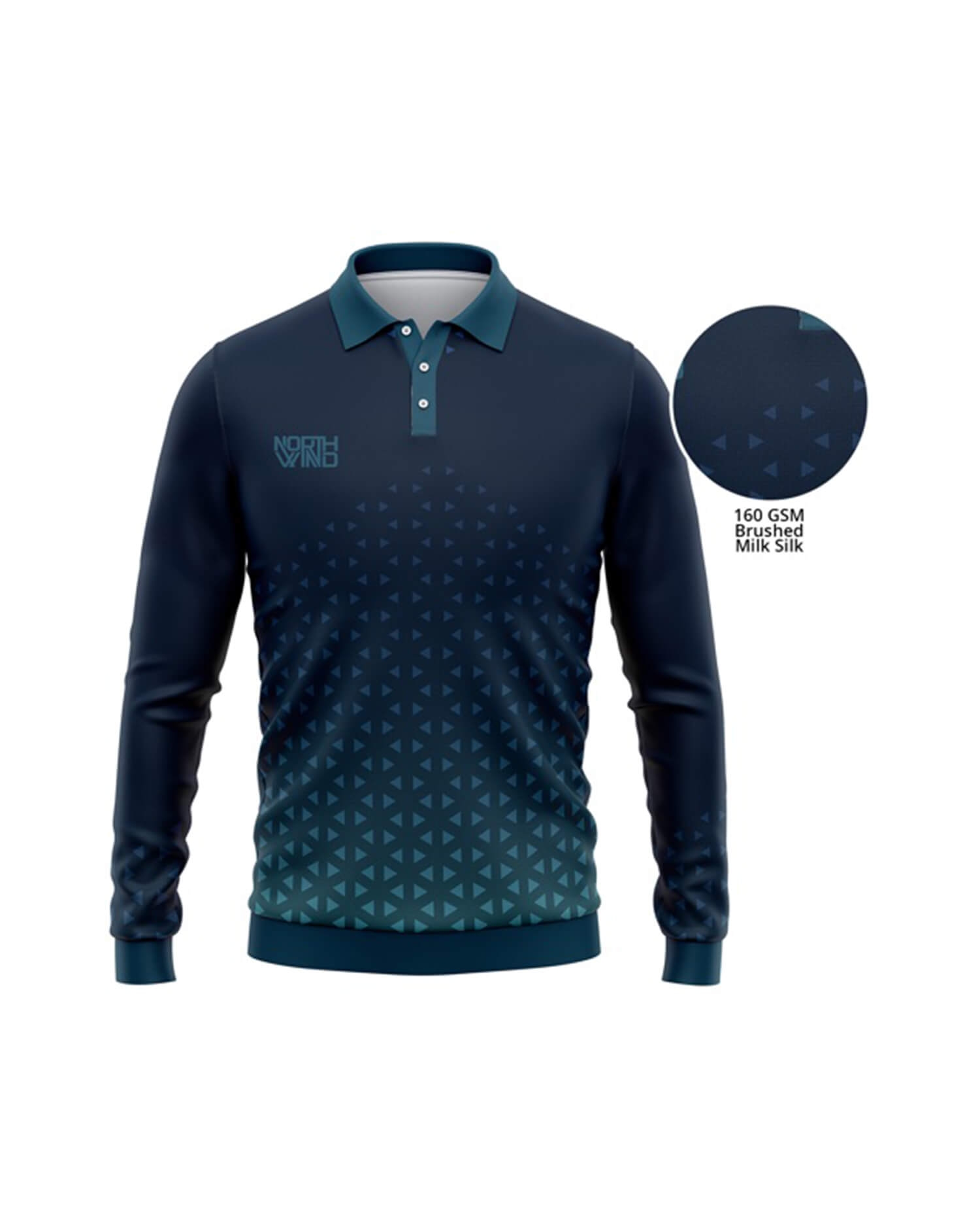 Men's Navy Long Sleeve Performance Polo Shirt - Geometric Gradient Back