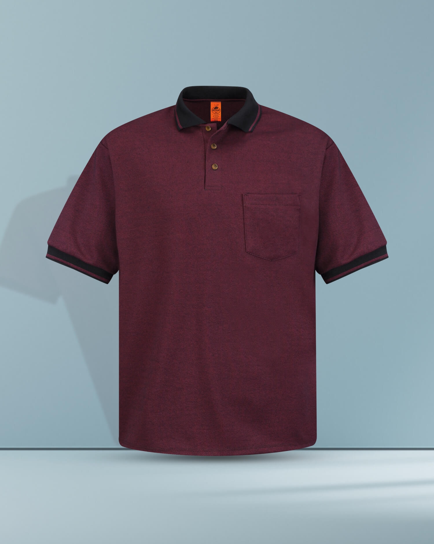 Men's Performance Polo Shirt - Speckled Burgundy with Contrast Collar & Pocket