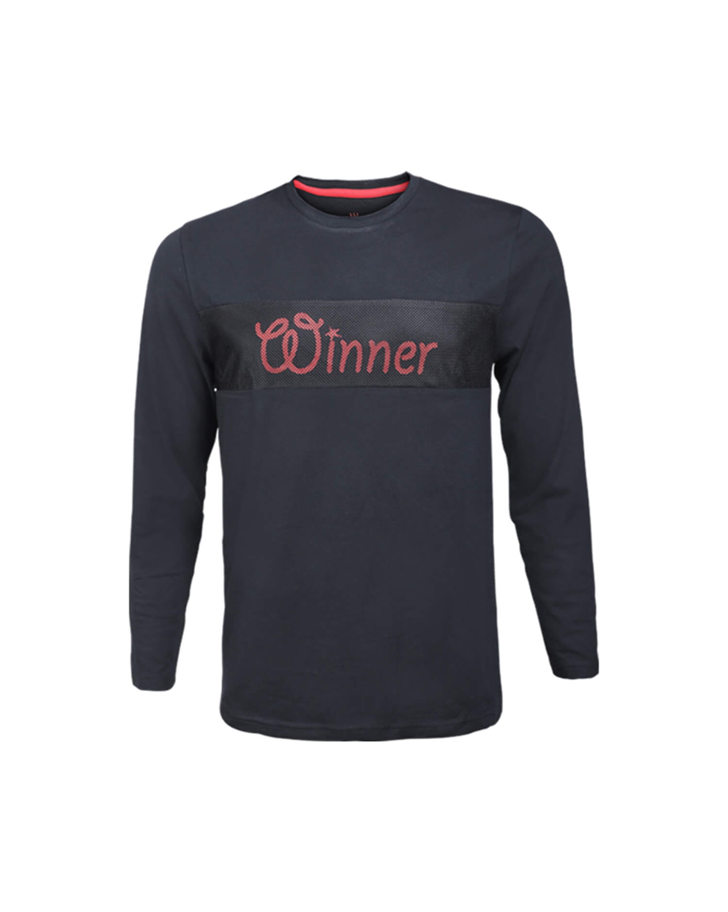 Men’s Black Long Sleeve Graphic Crewneck – “Winner” Bold Front Panel