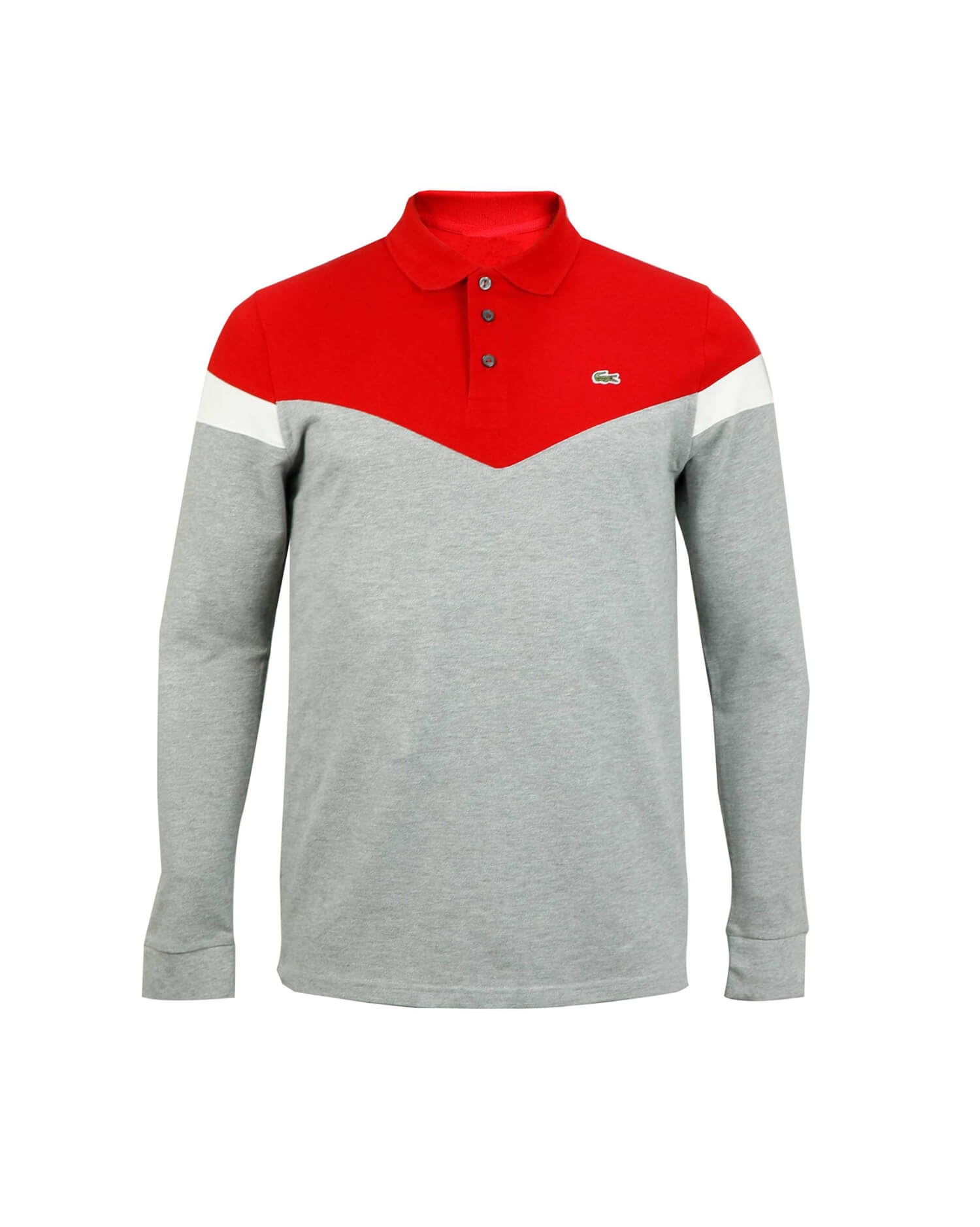 Men’s Red-Grey Long Sleeve Colorblock Polo Shirt – Bold Street Casual with Sport Finish