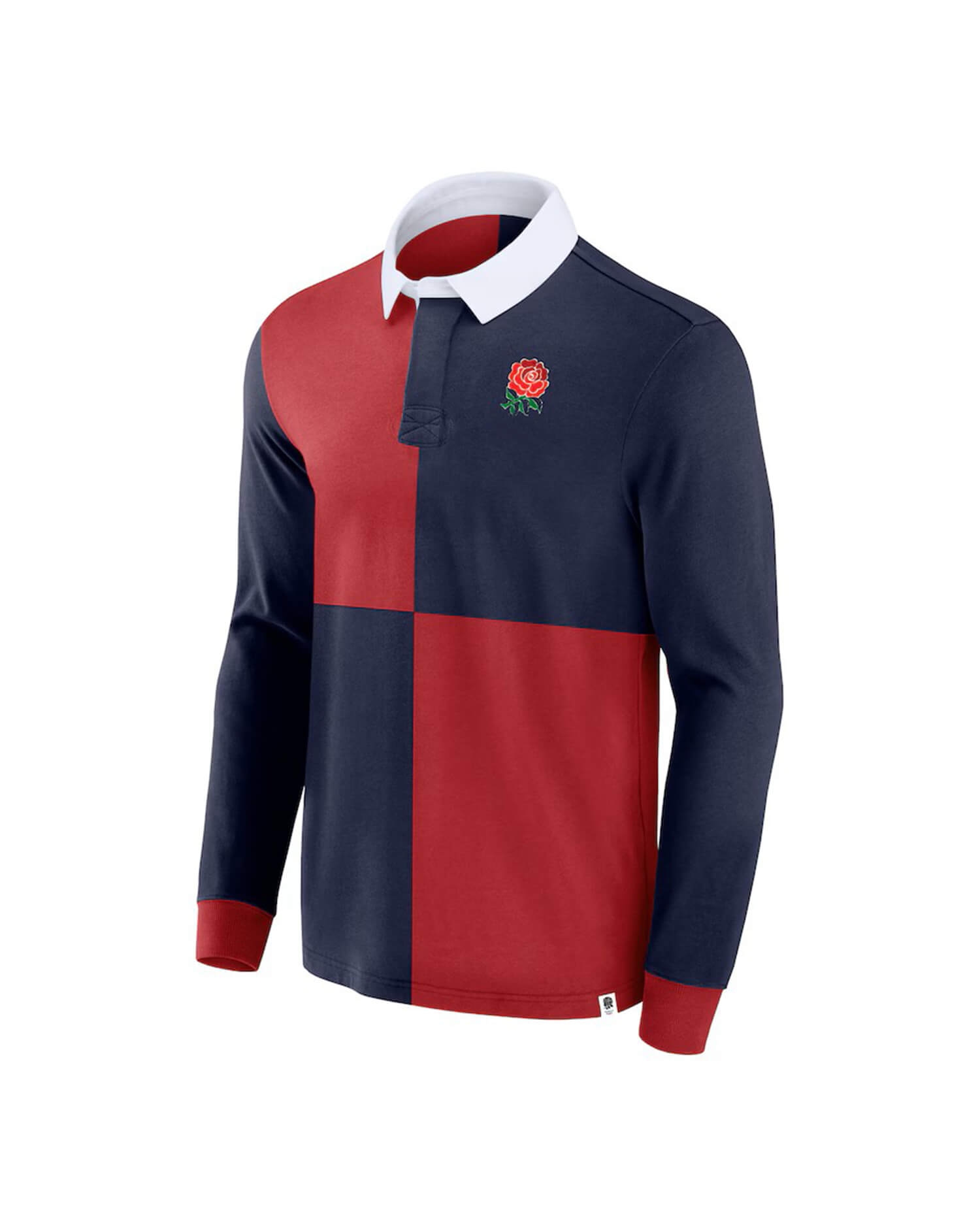 Men’s Navy & Red Quartered Rugby Polo Shirt – Long Sleeve Cotton Jersey