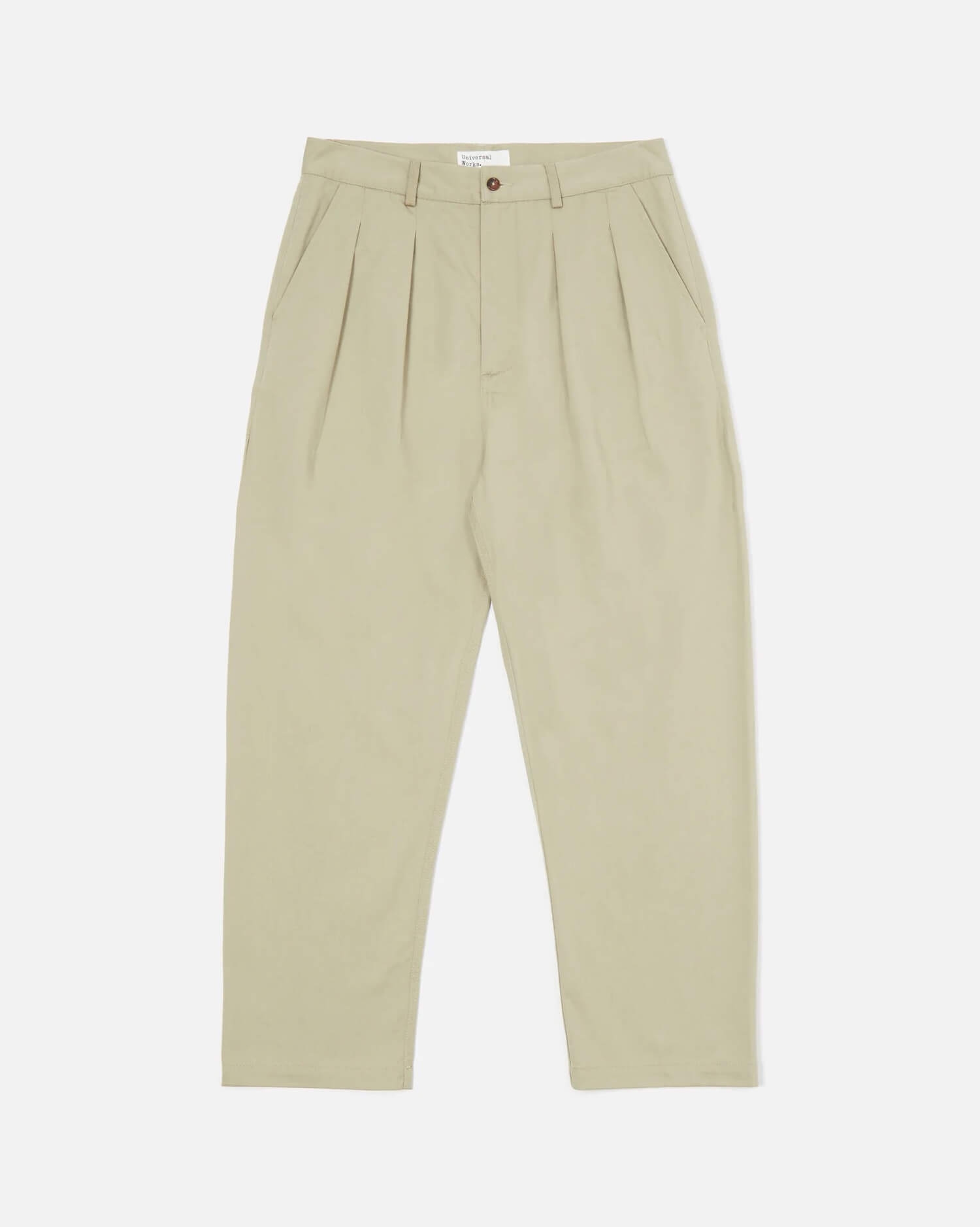 Men's Beige Double Pleated Chino Trousers - Relaxed Fit