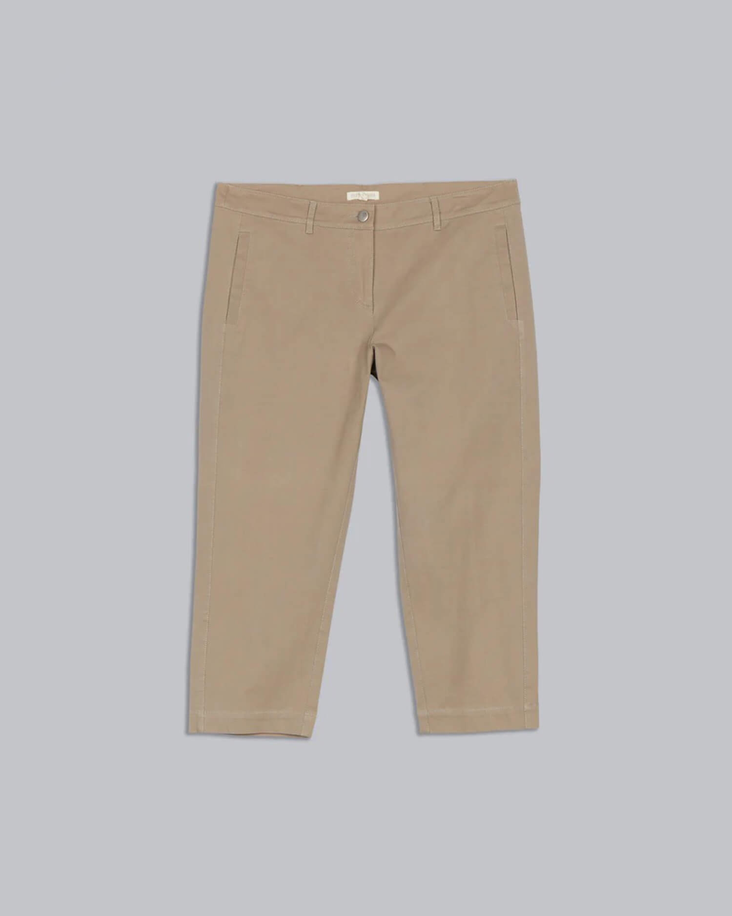 Cropped Beige Casual Trousers - Lightweight Cotton Blend
