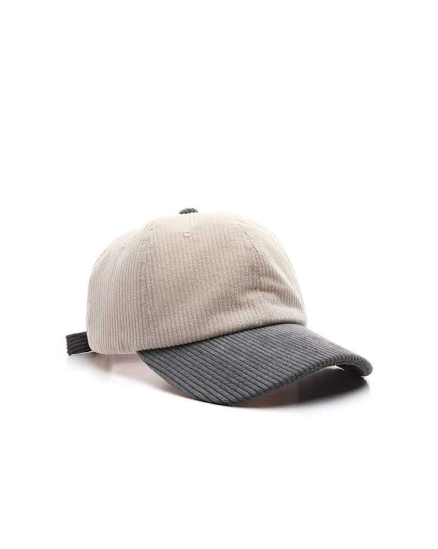 Two-Tone Corduroy Baseball Cap for Men & Women – Beige and Grey Contrast Brim