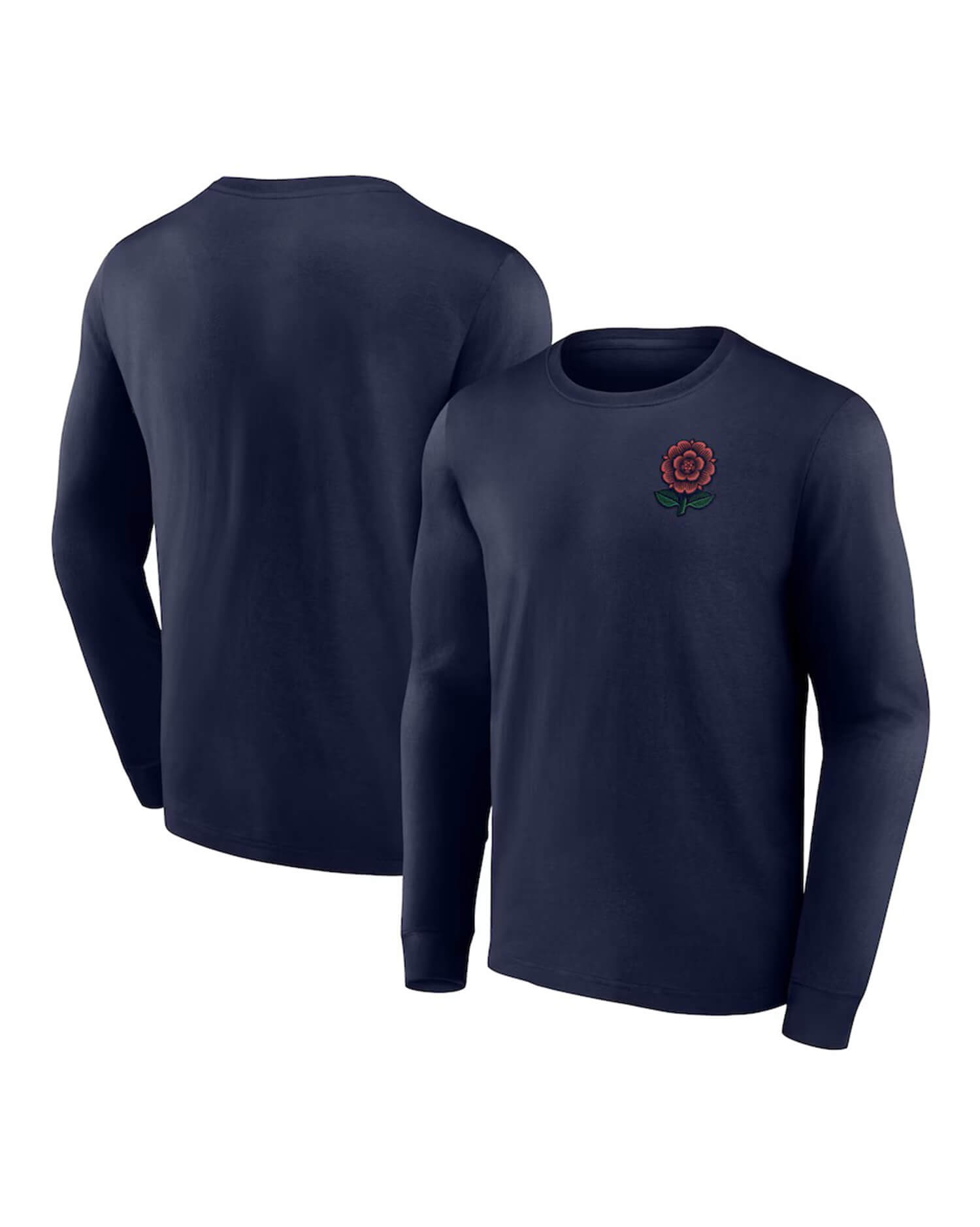 Men's Navy Long Sleeve T-Shirt - With Red Rose Emblem and  Crew Neck