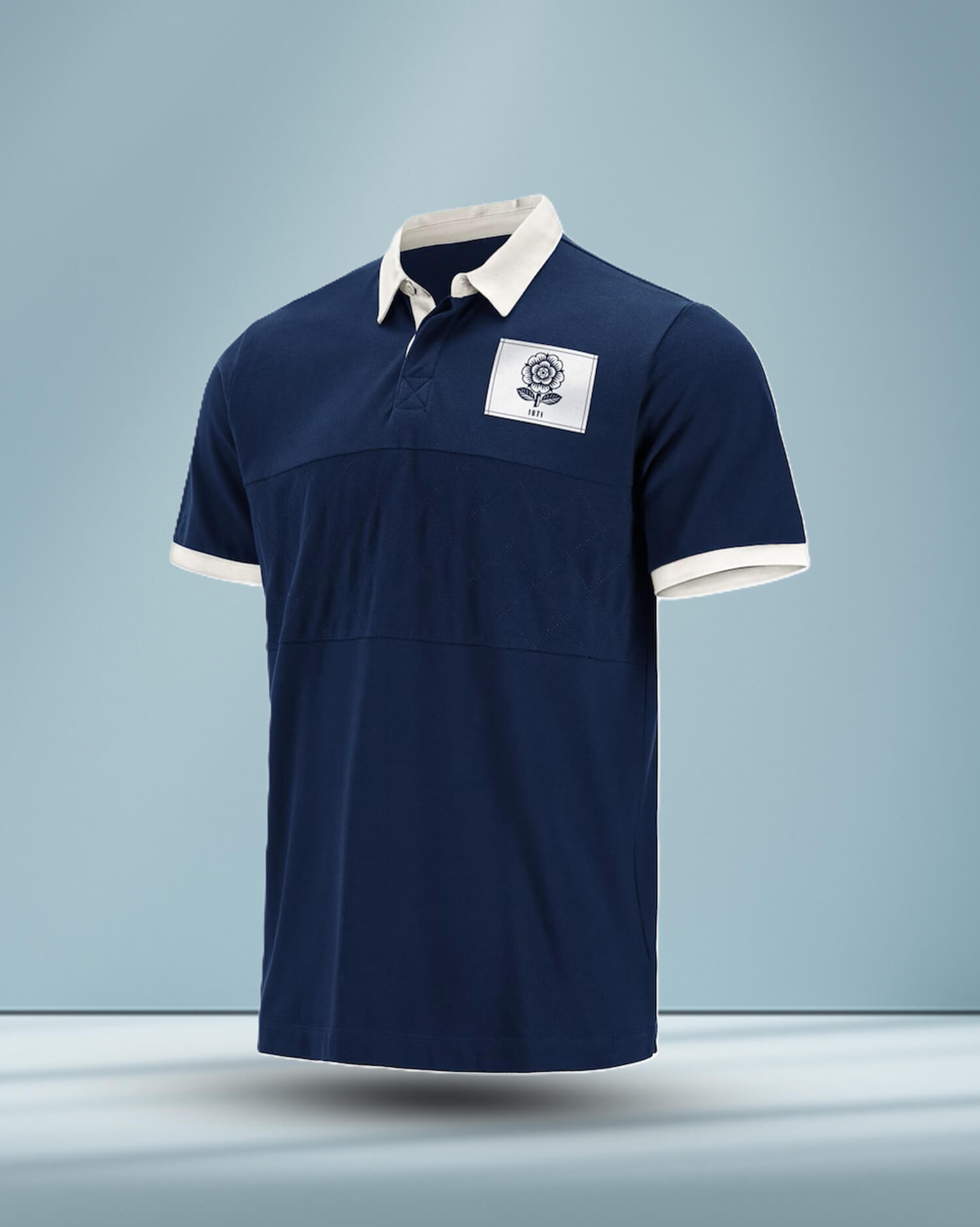 Classic Men's Navy Rugby Polo - with Iconic Rose Patch