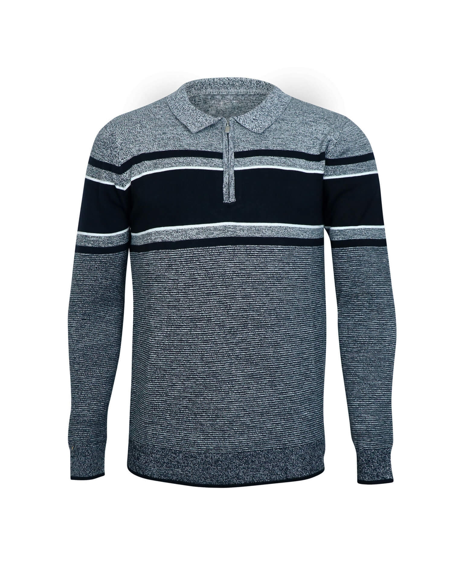 Men's Striped Knitted Polo Shirt - Long Sleeve T-shirt