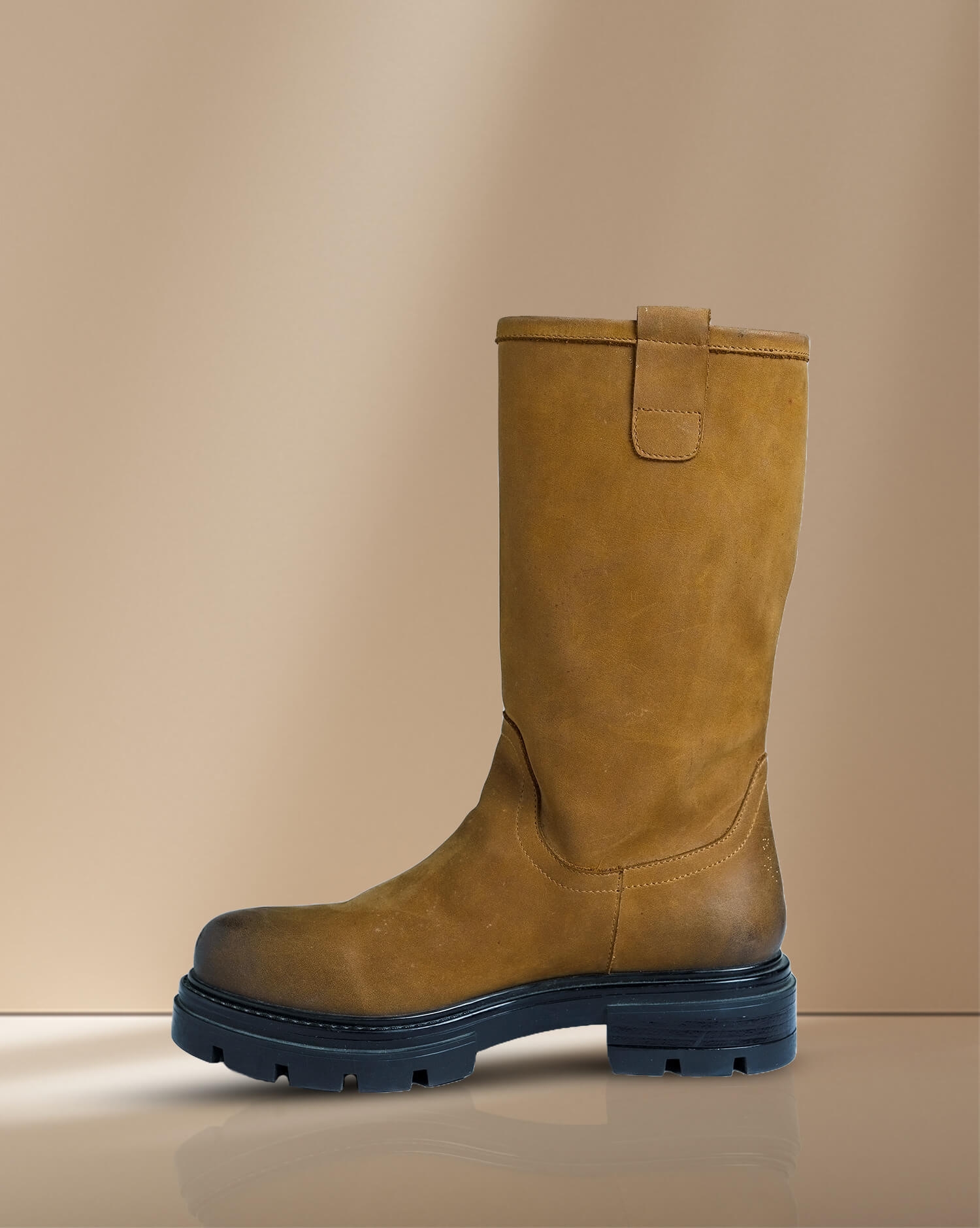 Tan Pull-On Rigger Style Boot - Chunky Sole & Rugged Comfort