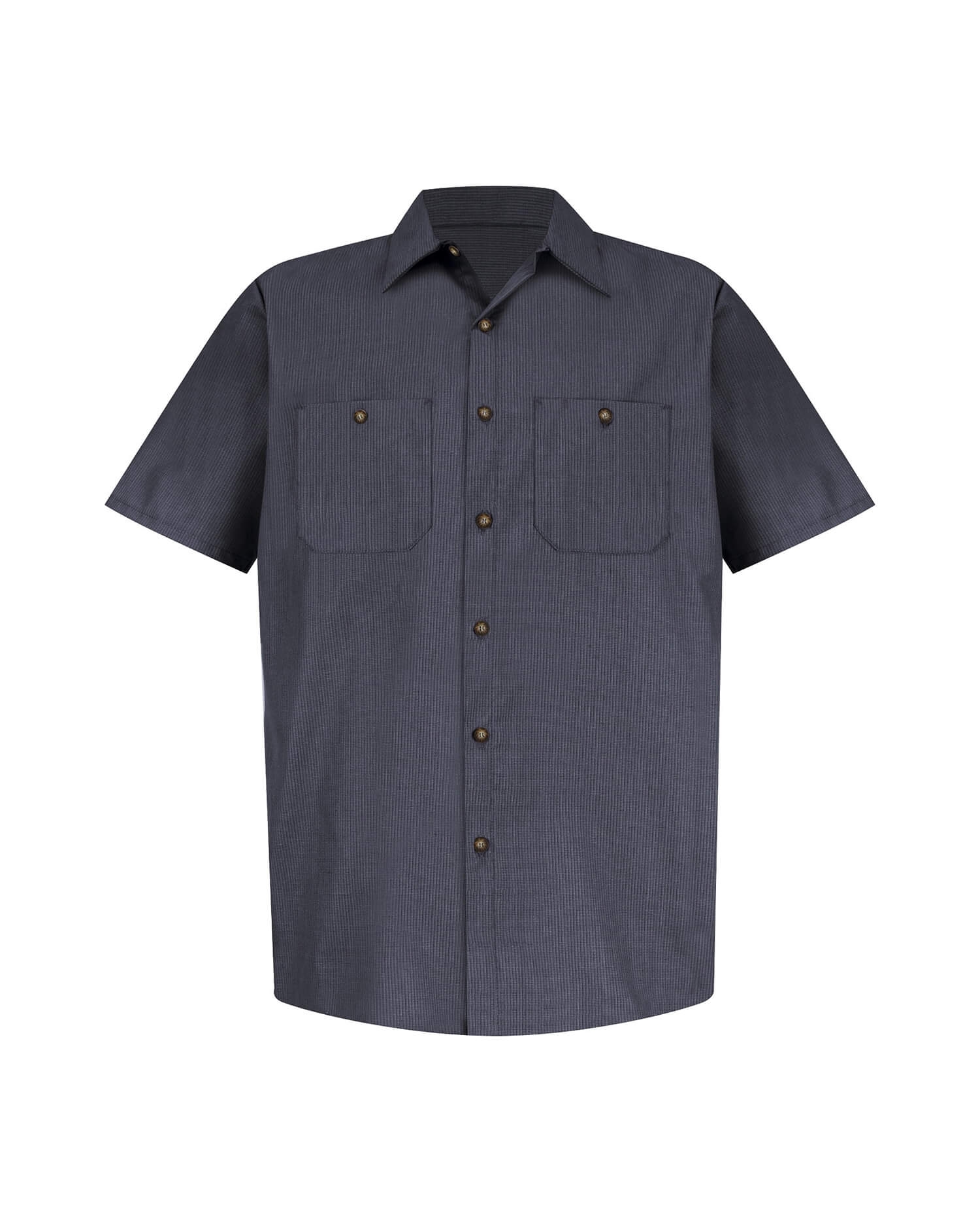 Men's Short Sleeve Work Shirt - Dark Grey Microcheck with Dual Pockets