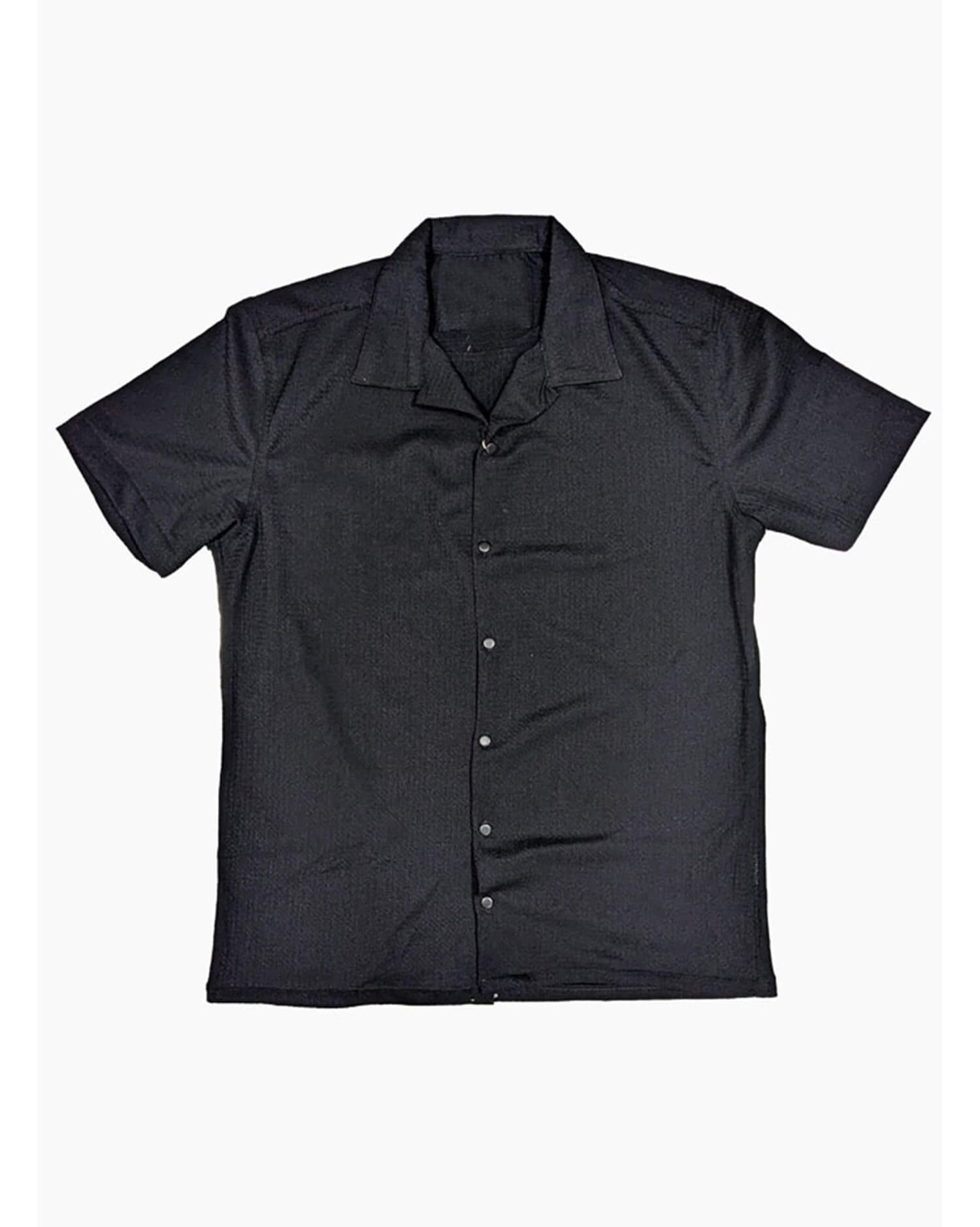 Men's Black Camp Collar Short Sleeve Shirt - Retro Bowling Style