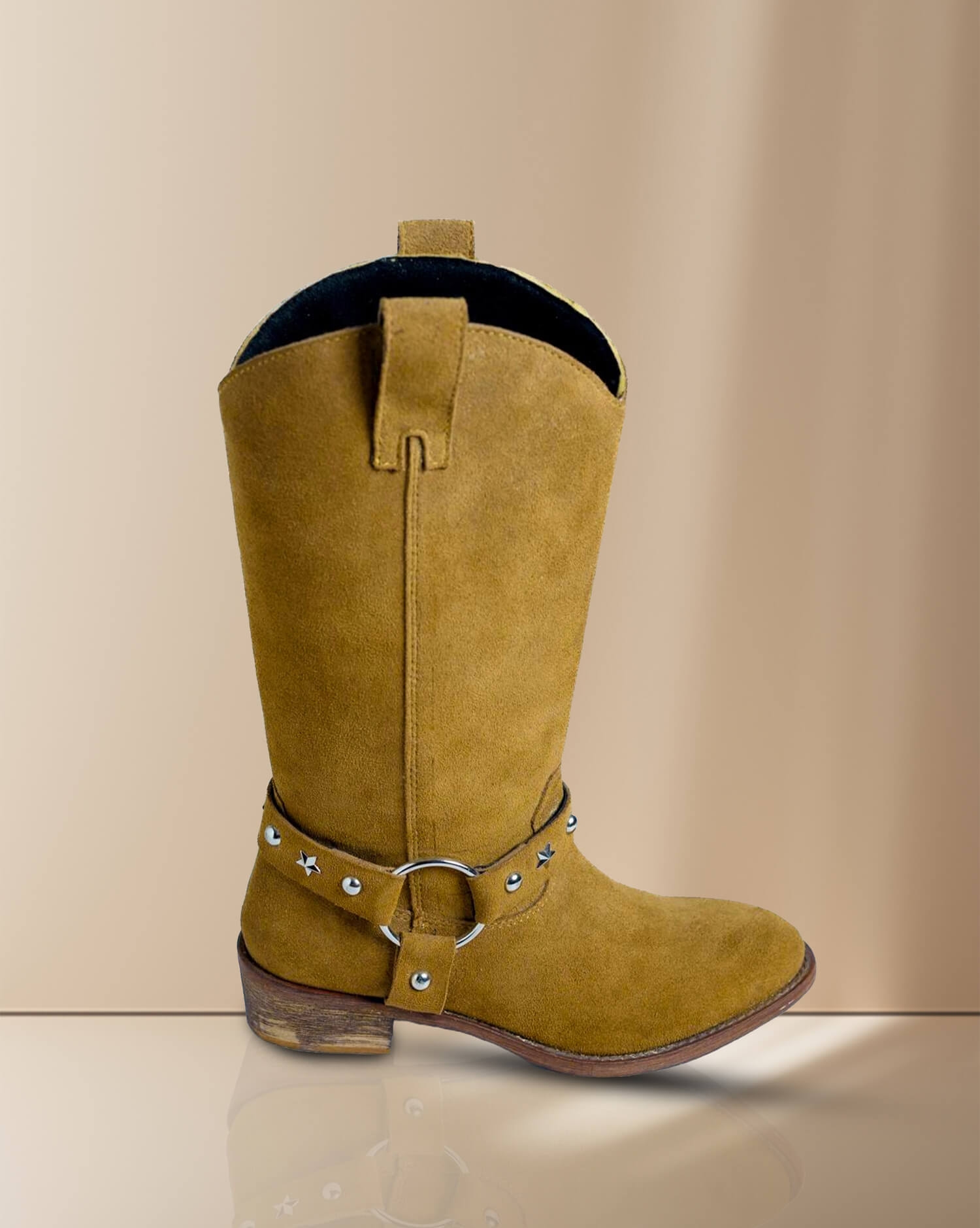 Women's Tan Suede cowboy boots with Studs-premium quality and comfort
