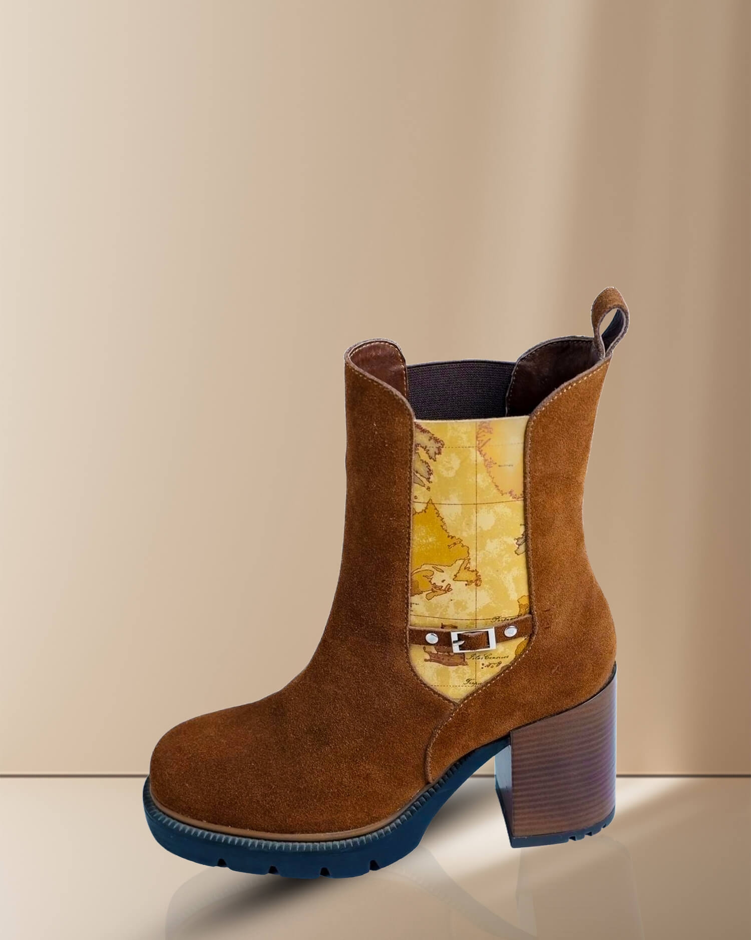 Women's Brown Suede Chelsea Boots with Map Print Detail- premium quality and comfort
