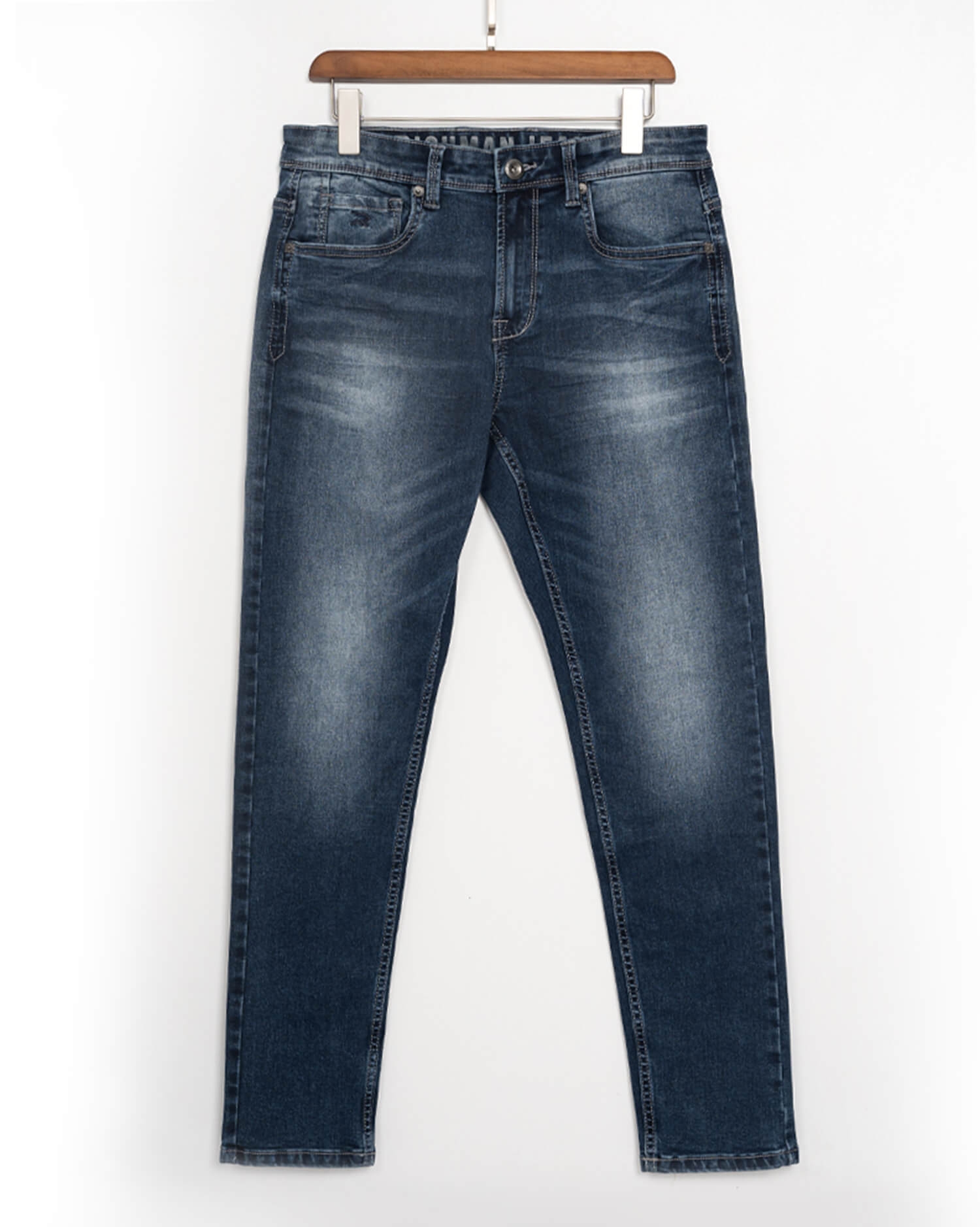 Men's Indigo Blue Washed Denim Jeans - Classic Fit