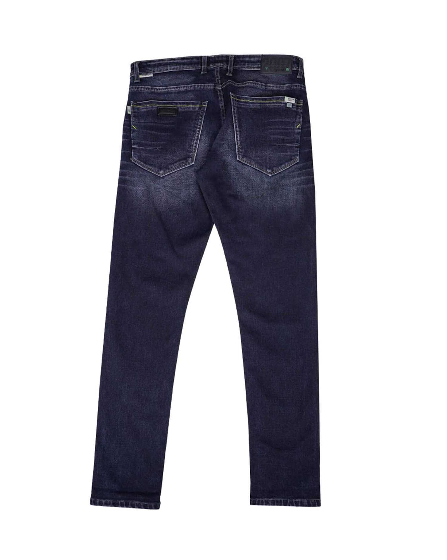 Men's Dark Blue Distressed Denim Jeans - Slim Fit with Contrast Stitching