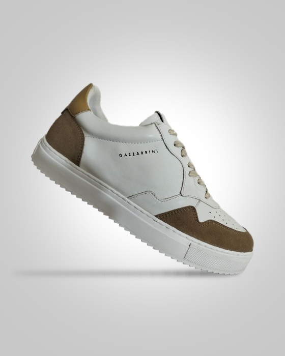 Premium white and brown  men's low-top sneakers