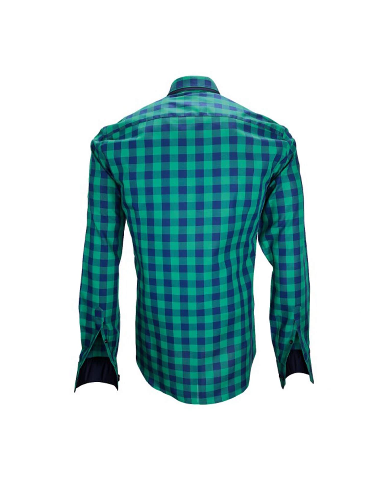 Men's Green & Blue Checkered Casual Shirt - Long Sleeve Contrast Trim