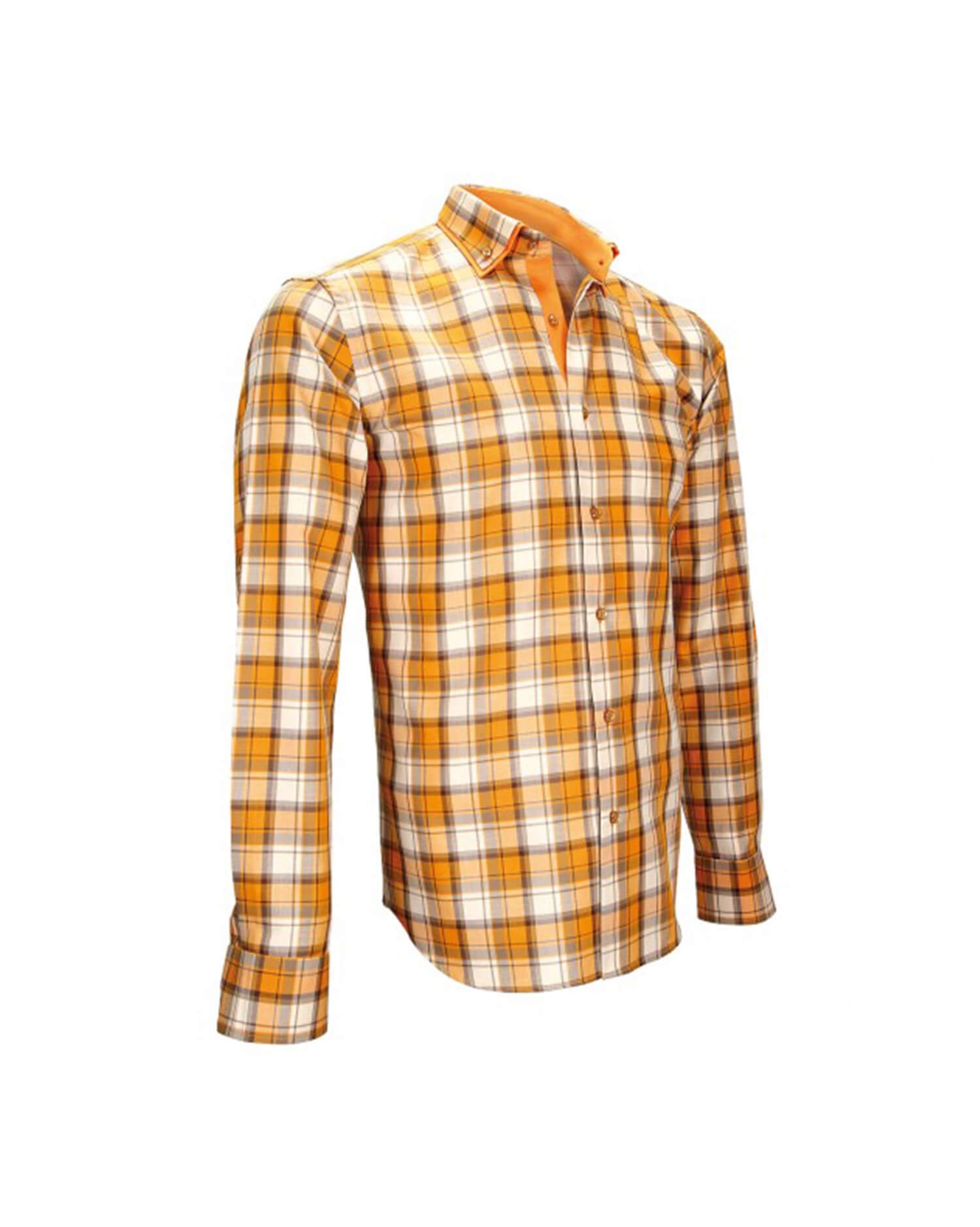Men's Orange & White Plaid Shirt - Long Sleeve Casual shirt with Contrast Trim