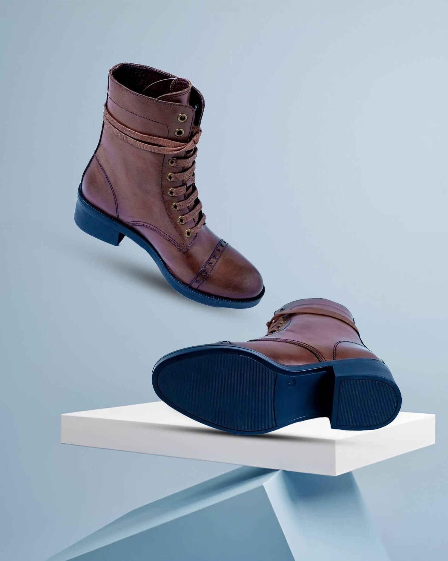 Women's Brown Suede and Leather Trim Combat Ankle Boots