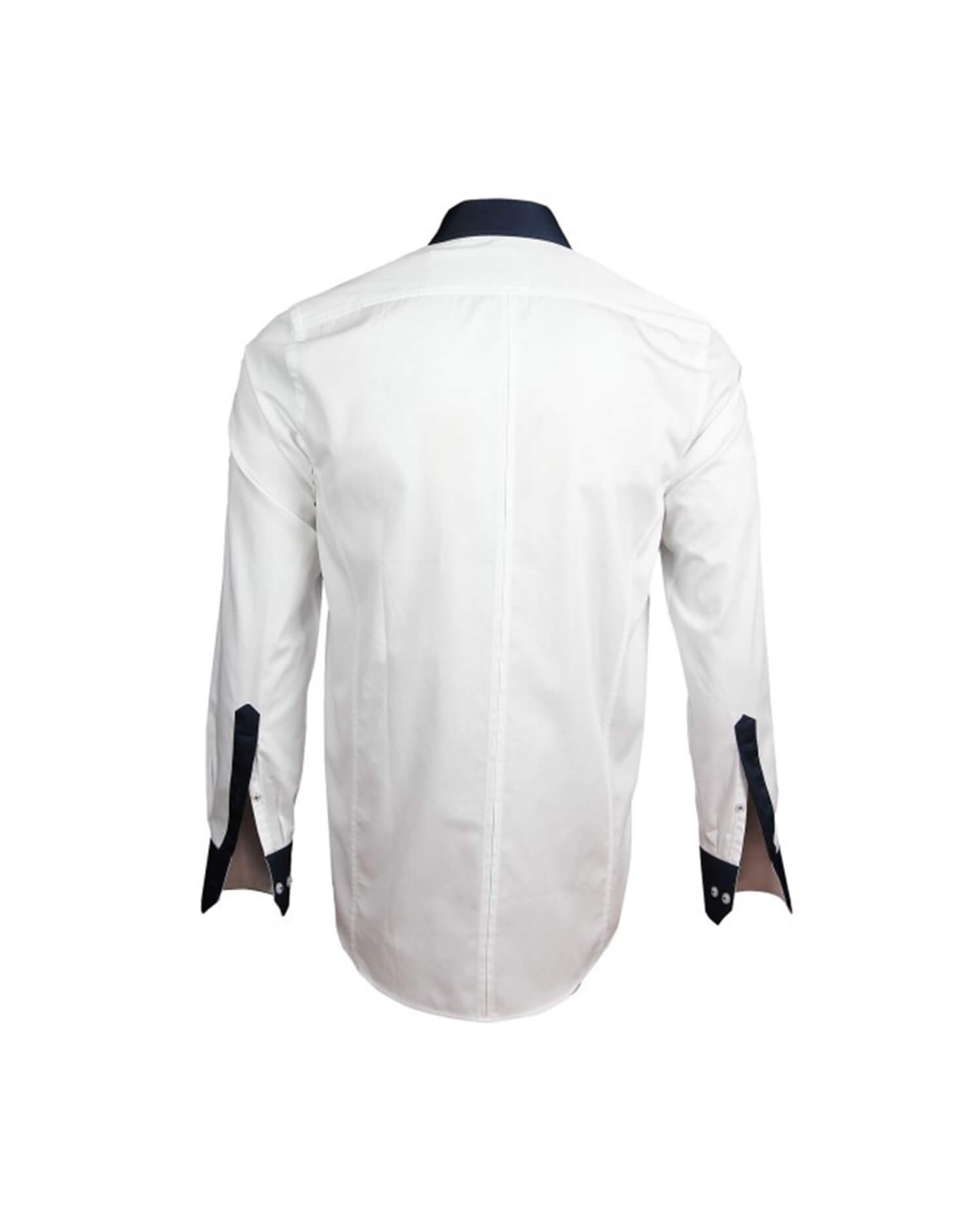 Men's White Dress Shirt with Seahorse Embroidery & Navy Contrast