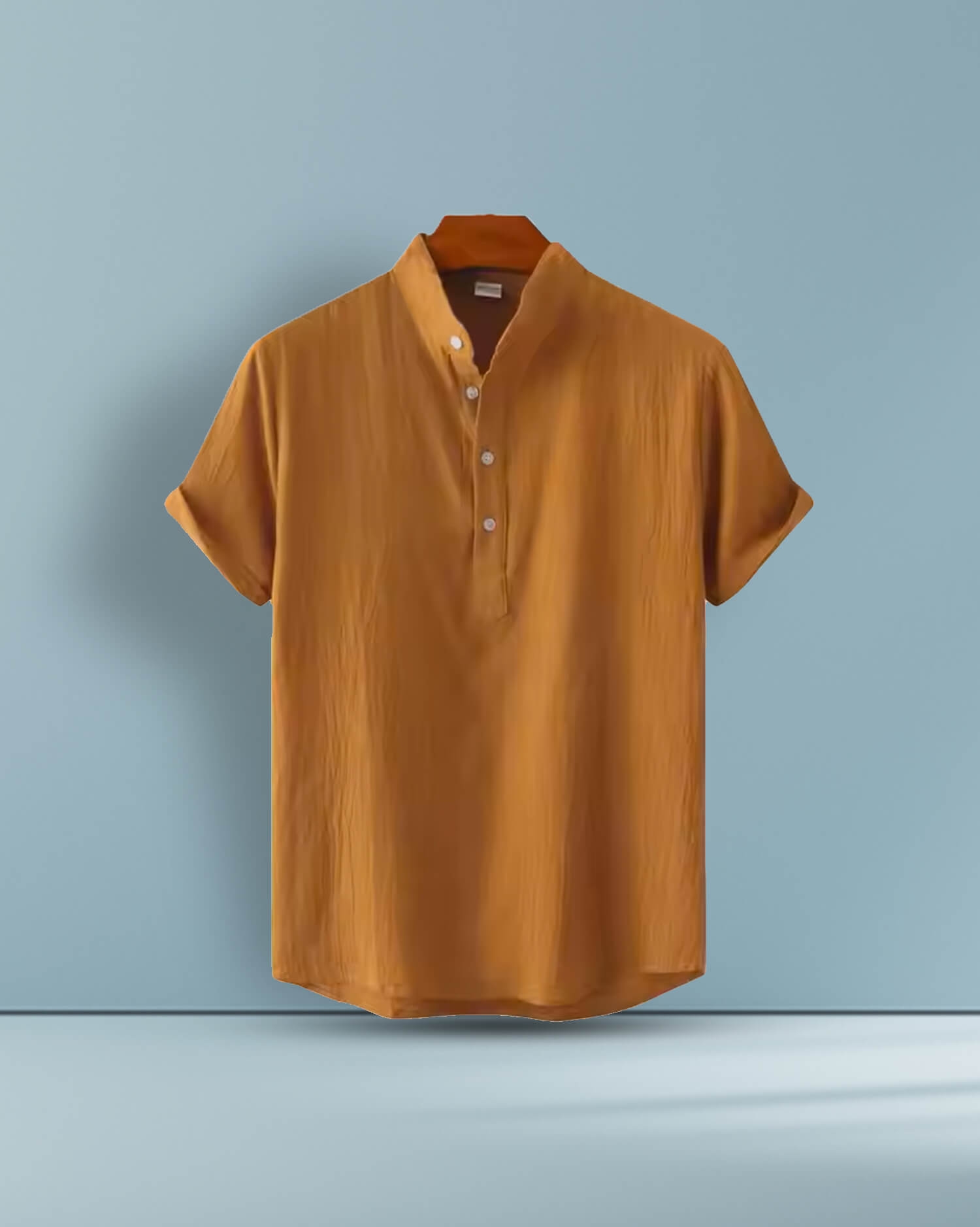 Men's Short-Sleeved Band Collar Shirt - Casual Summer T-shirt with Henley Top