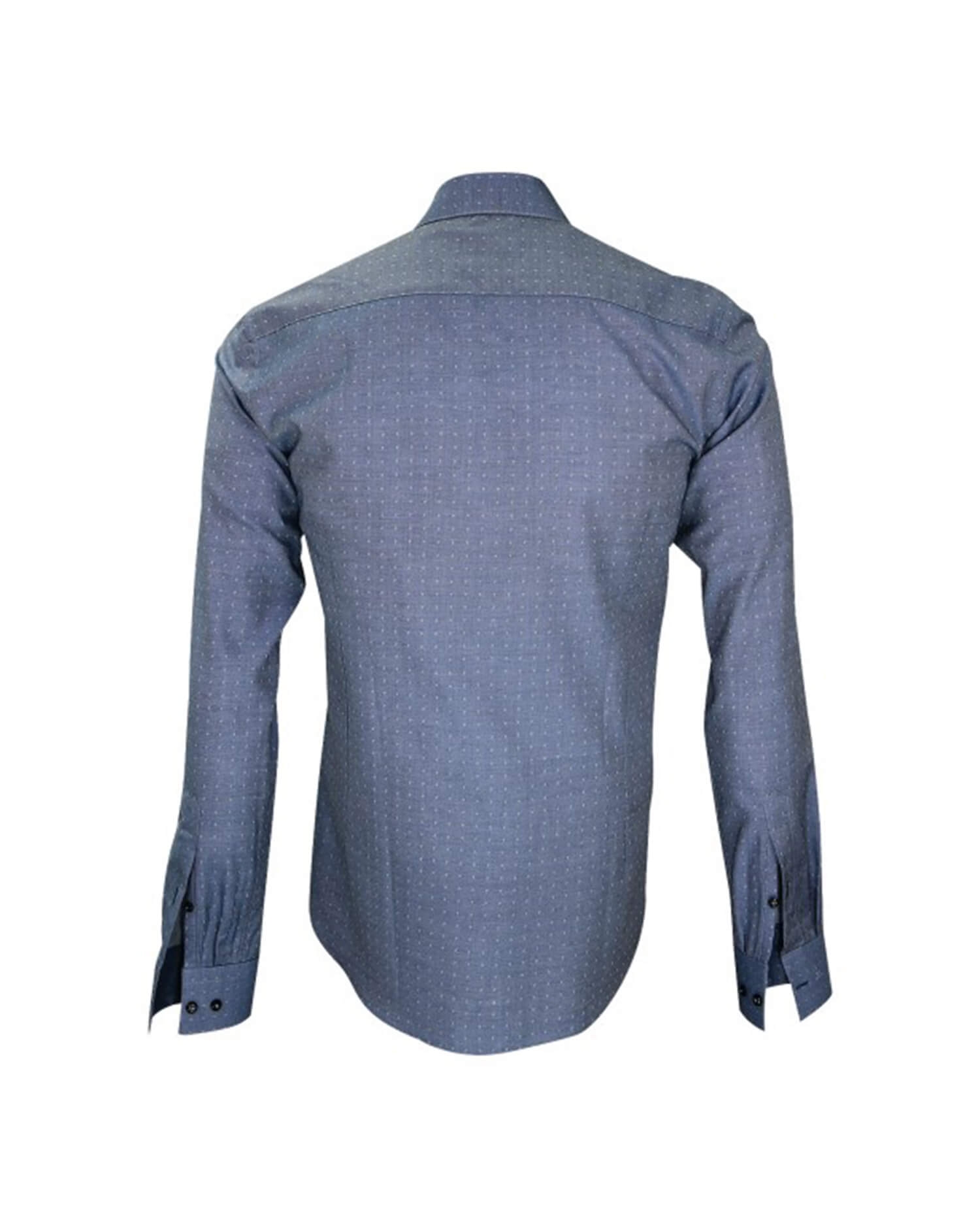 Men’s Navy Blue Micro-Check Dress Shirt – Tailored Fit, Long Sleeve