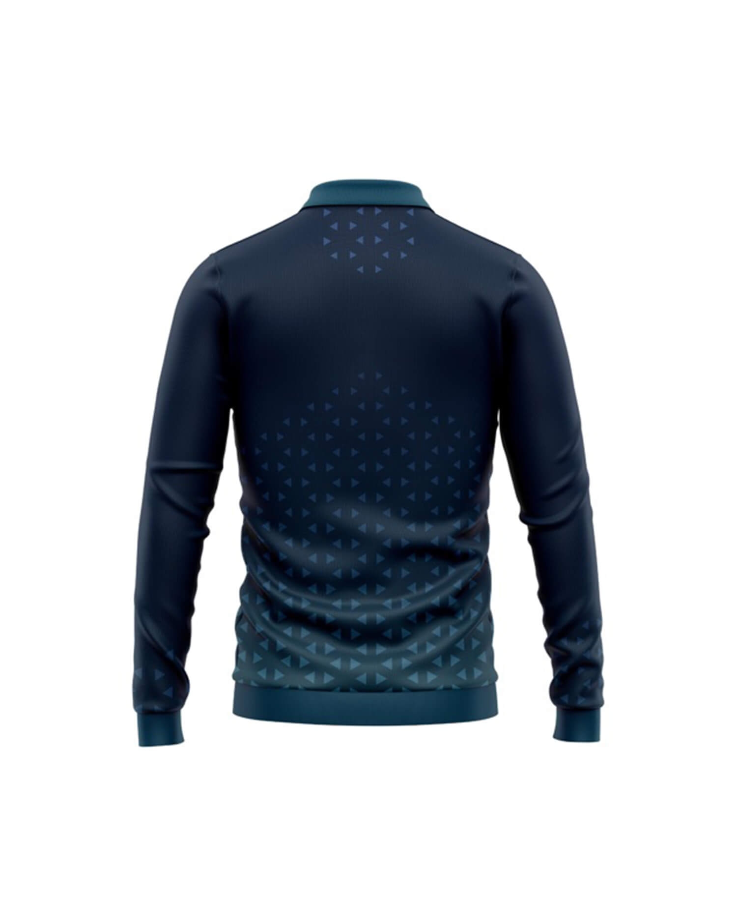 Men's Navy Long Sleeve Performance Polo Shirt - Geometric Gradient Back
