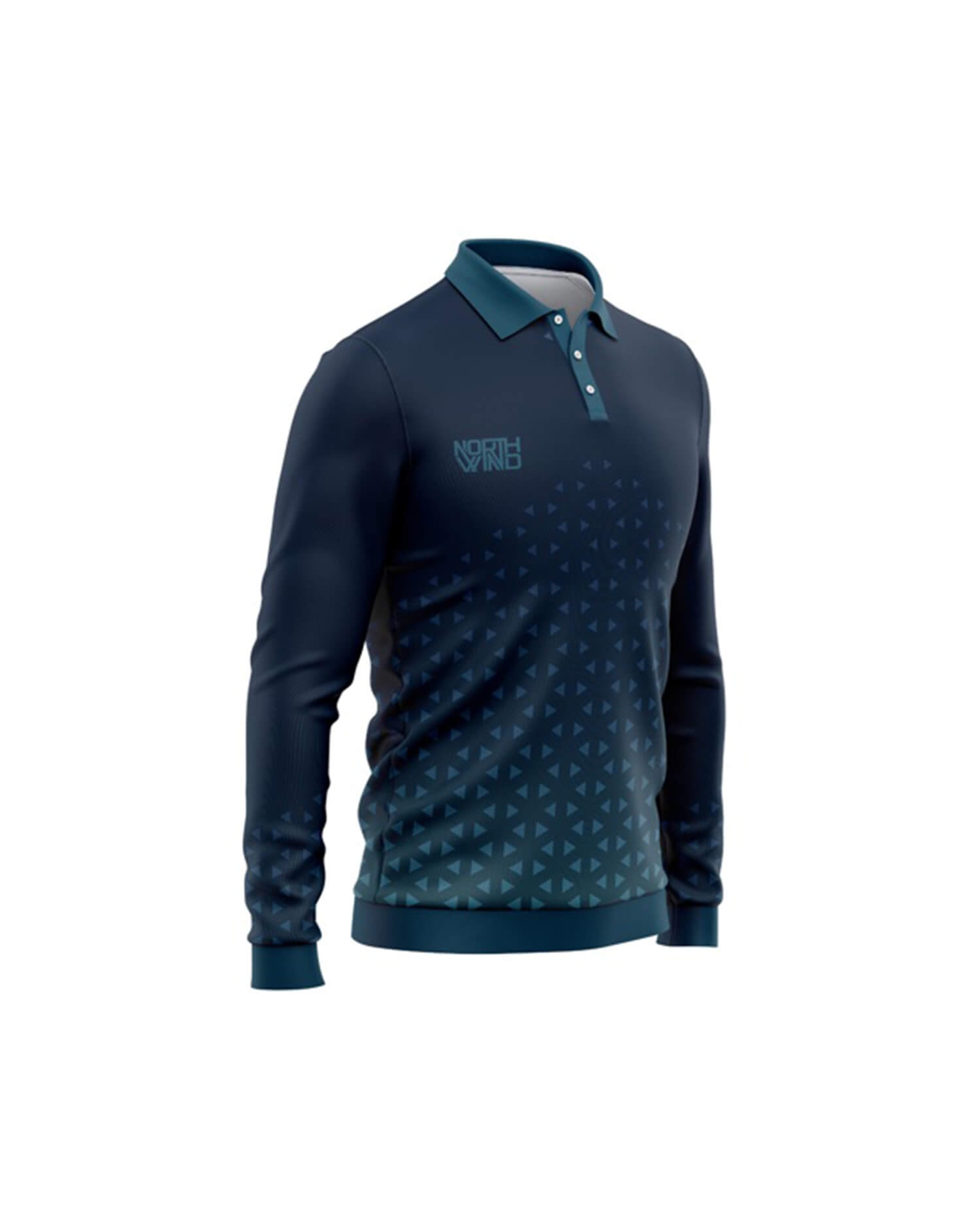 Men's Navy Long Sleeve Performance Polo Shirt - Geometric Gradient Back