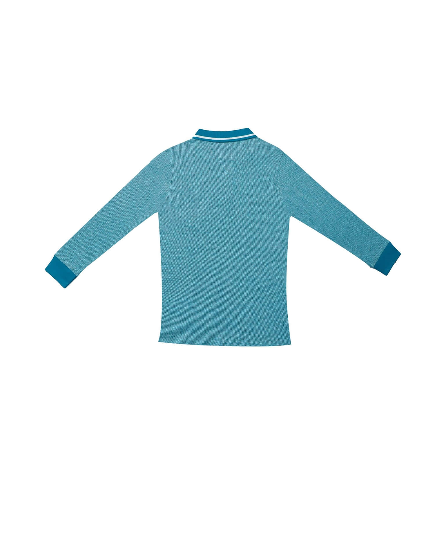 Men’s Long Sleeve Heather Teal Polo Shirt with Striped Collar – Cotton Pique Knit