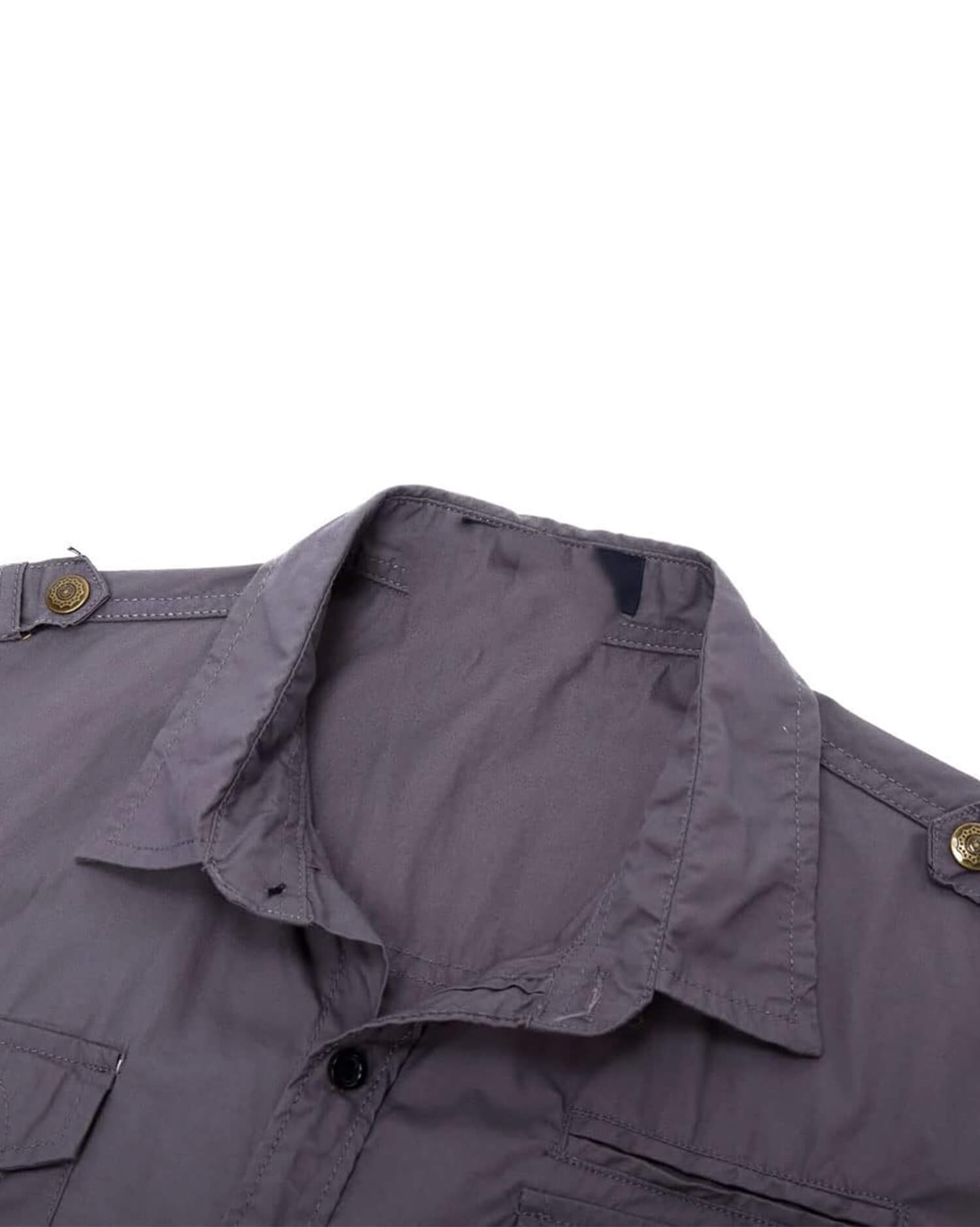 Men's Grey Military Style Short Sleeve Shirt - Utility Pockets