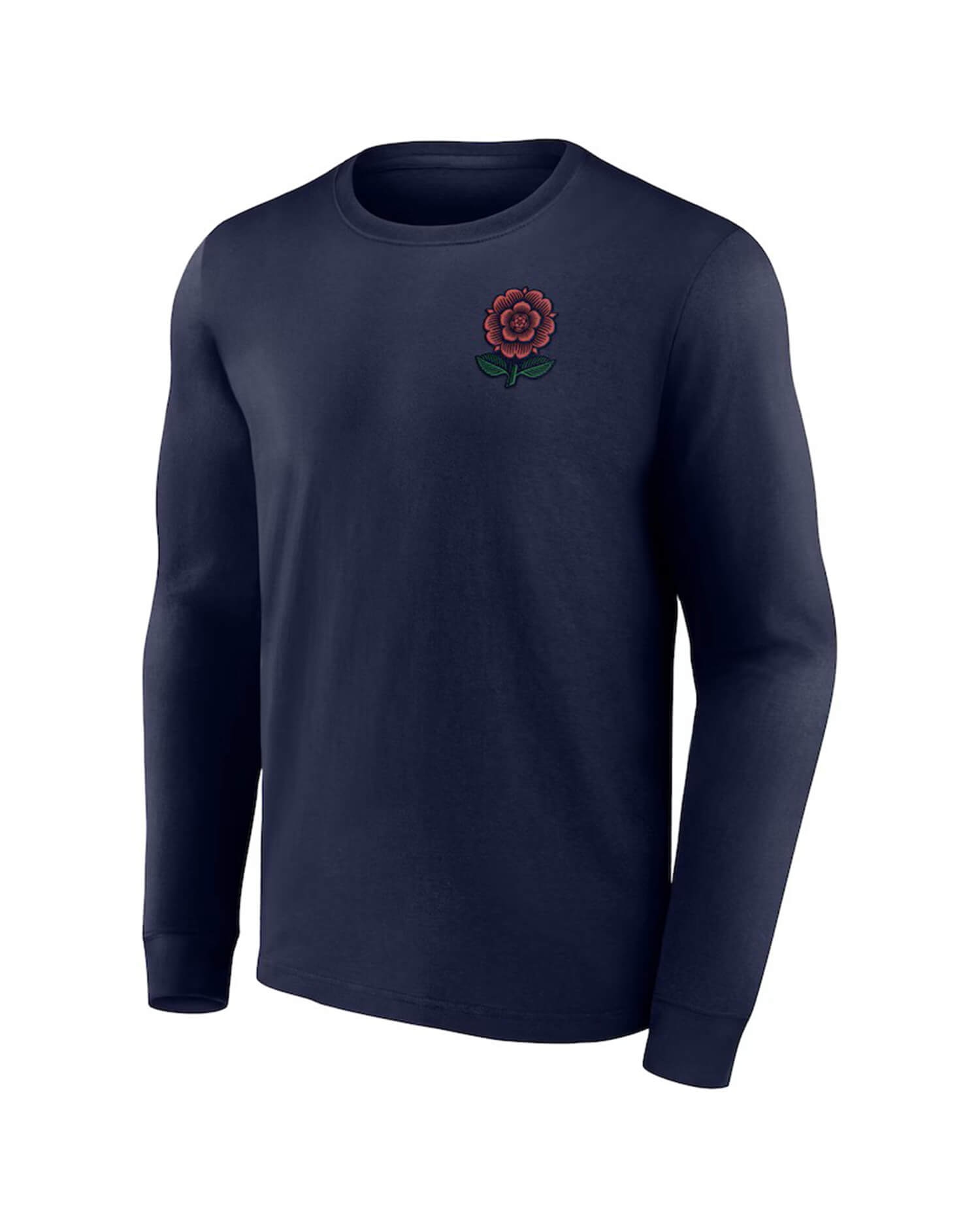 Men's Navy Long Sleeve T-Shirt - With Red Rose Emblem and  Crew Neck
