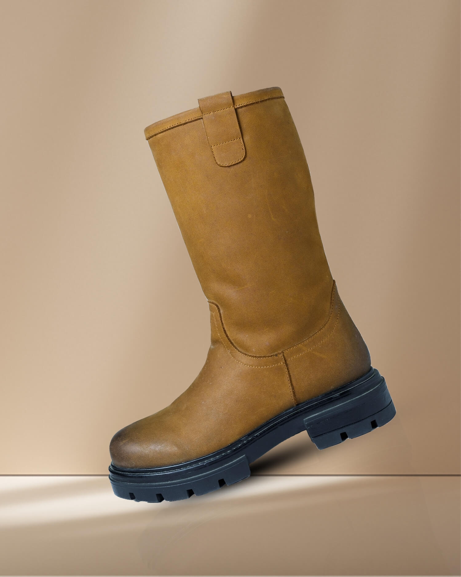 Tan Pull-On Rigger Style Boot - Chunky Sole & Rugged Comfort