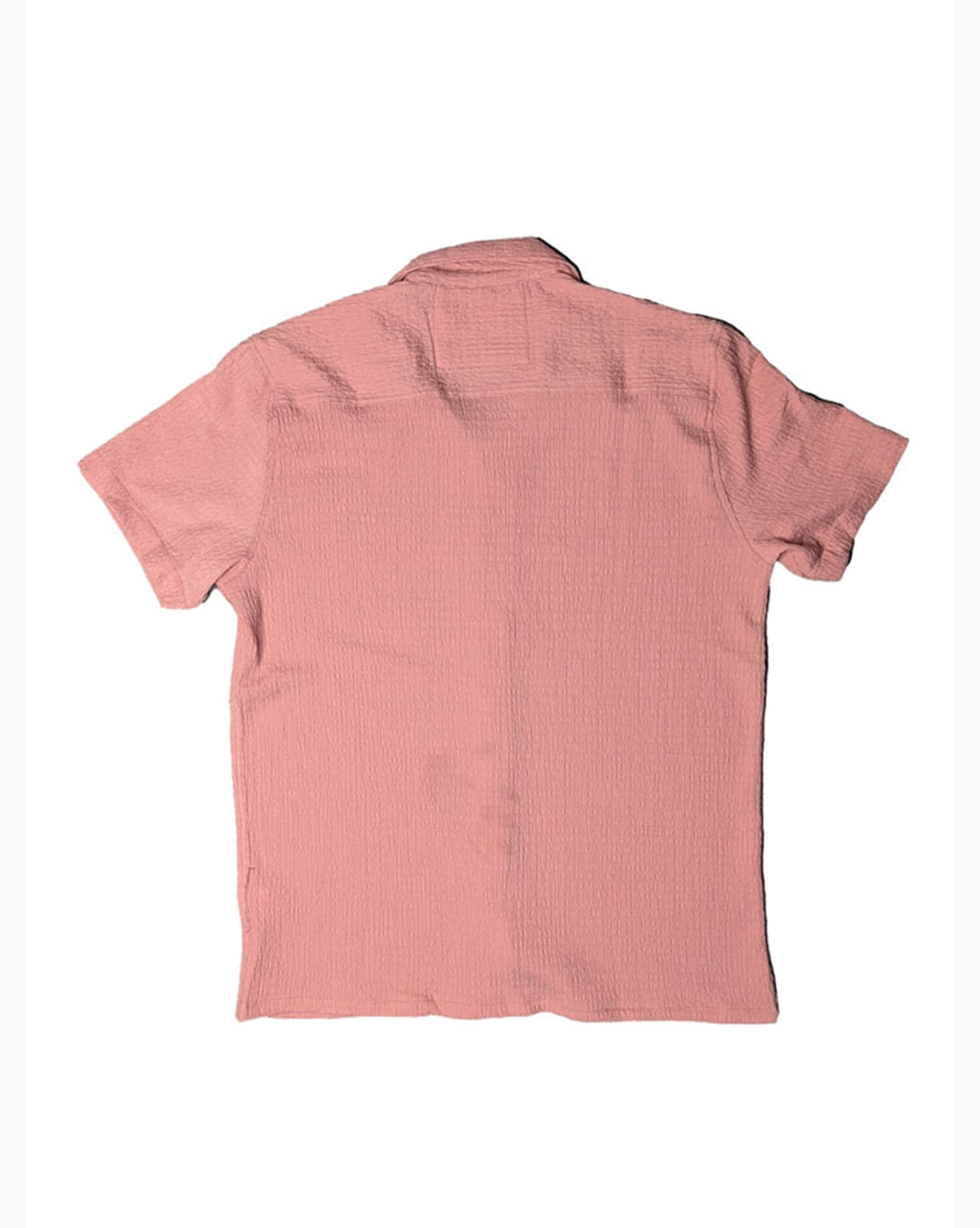 Men's Pink Textured Camp Collar Shirt - Short Sleeve With Casual Button Down