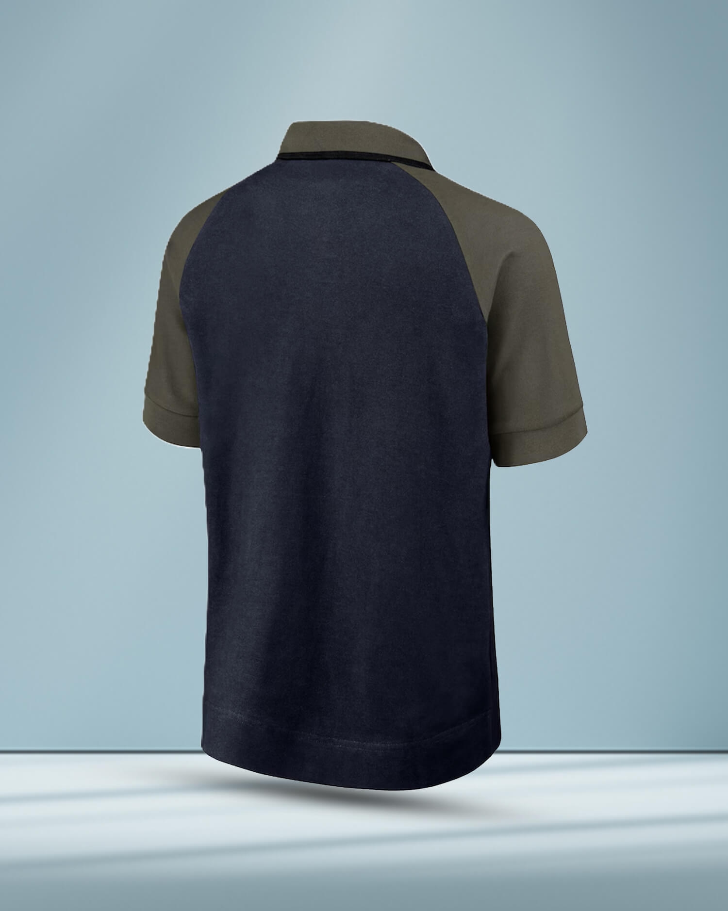 Men's Raglan Sleeve Polo Shirt - Two-Tone Navy & Olive with Heritage Rose