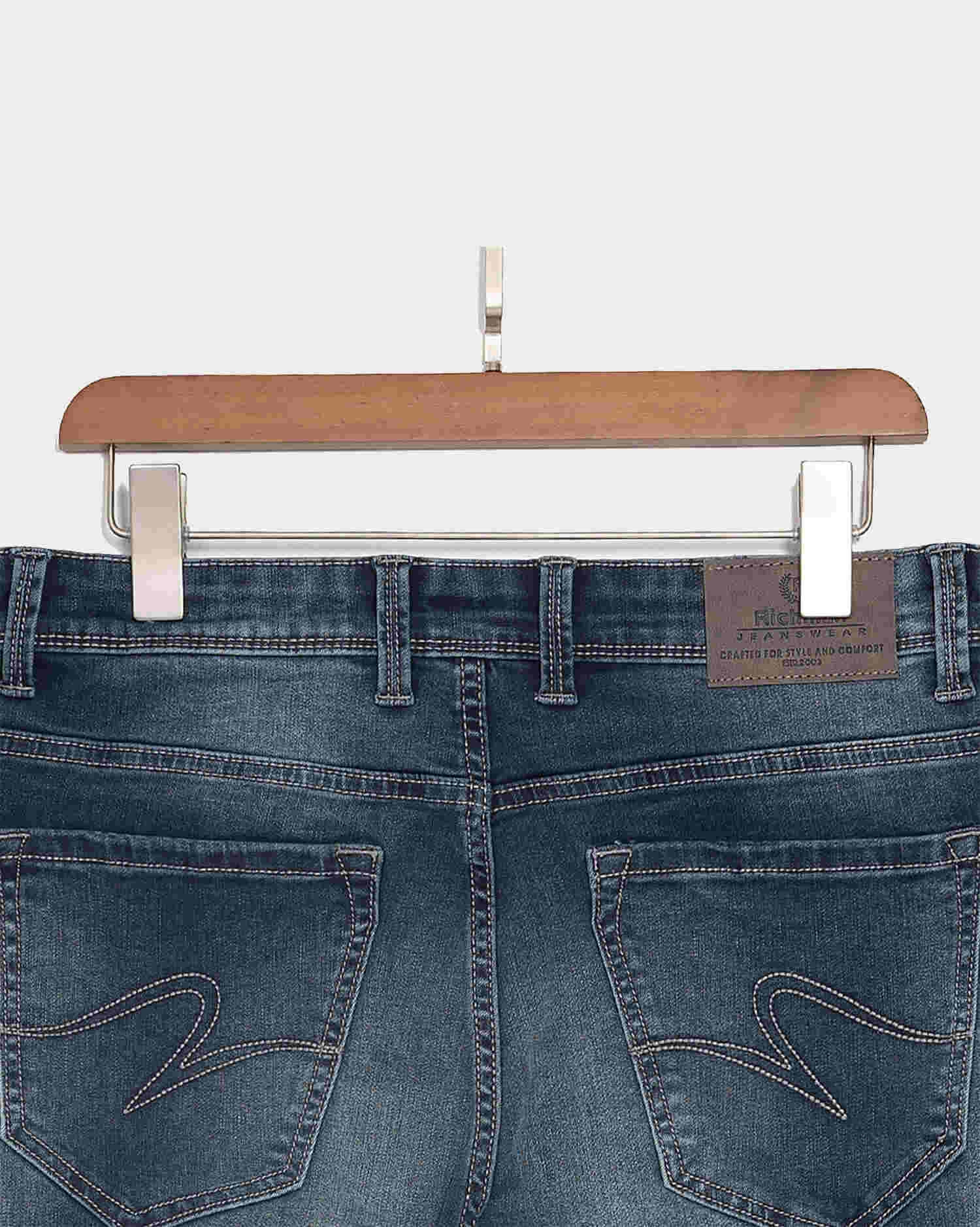 Men's Indigo Blue Washed Denim Jeans - Classic Fit