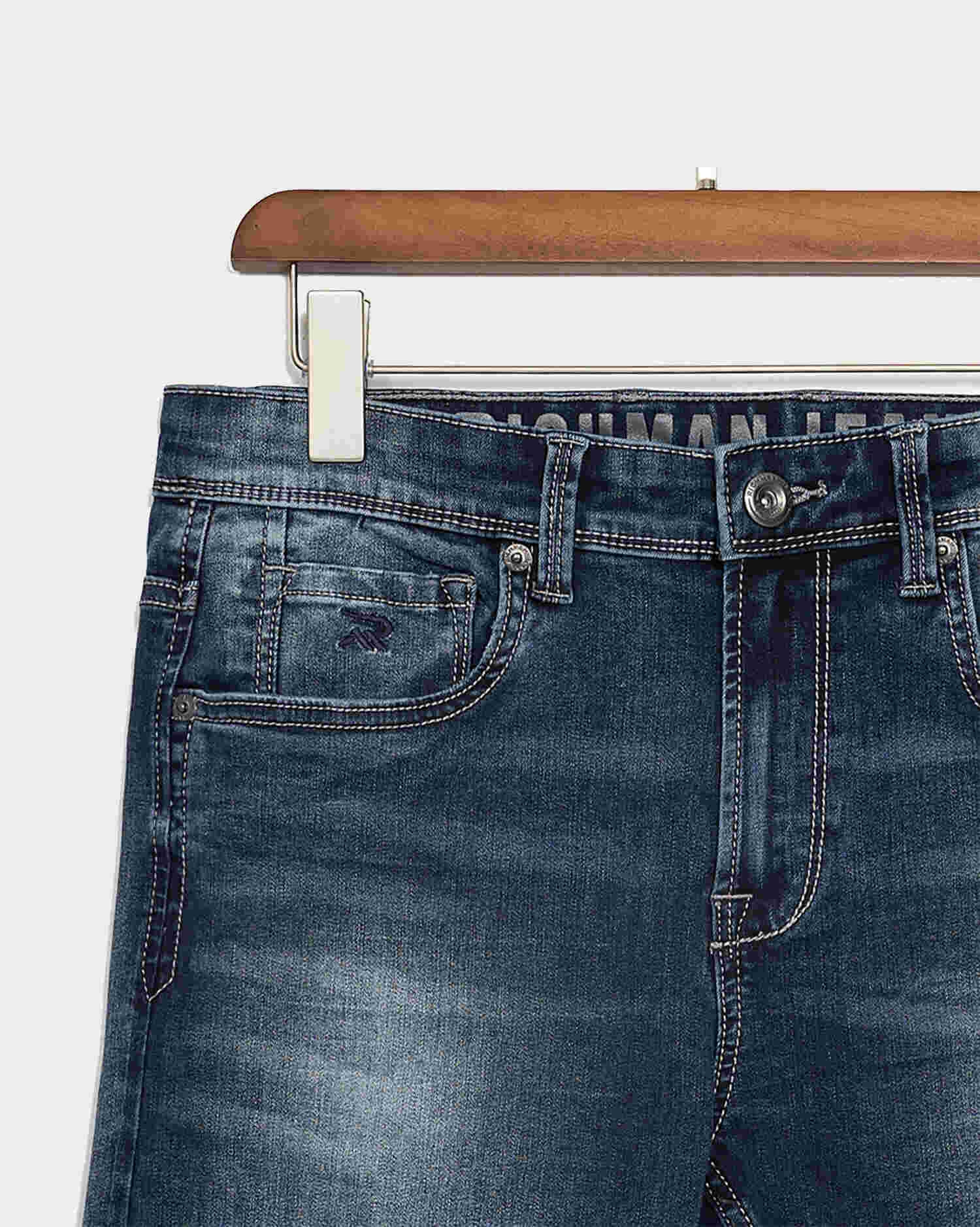 Men's Indigo Blue Washed Denim Jeans - Classic Fit
