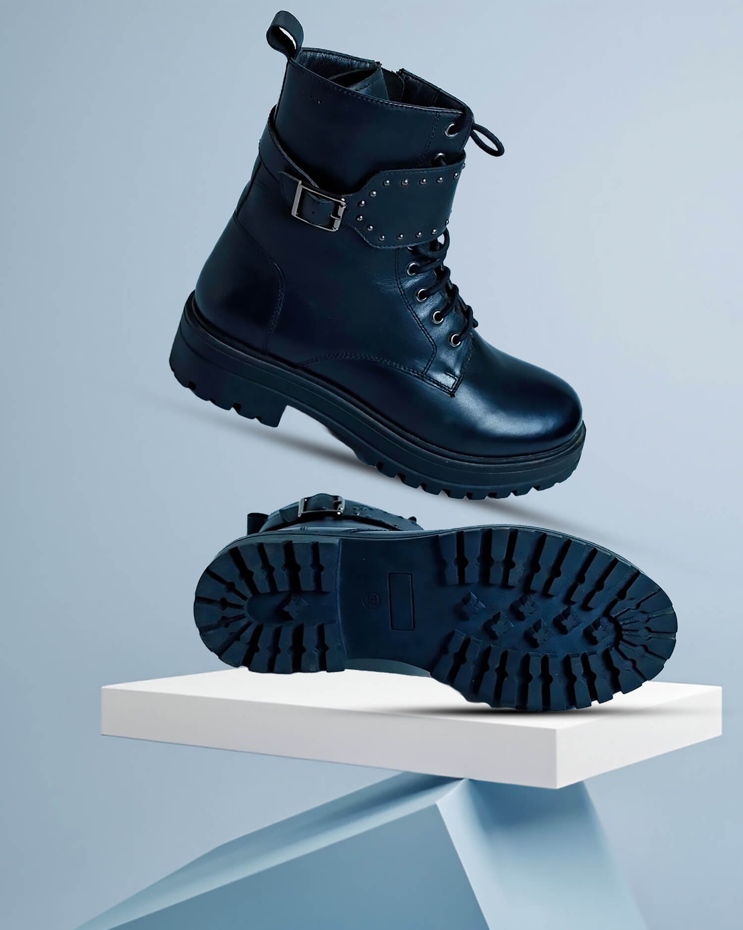 Women's Studded Black Lace-Up Combat Ankle Boots