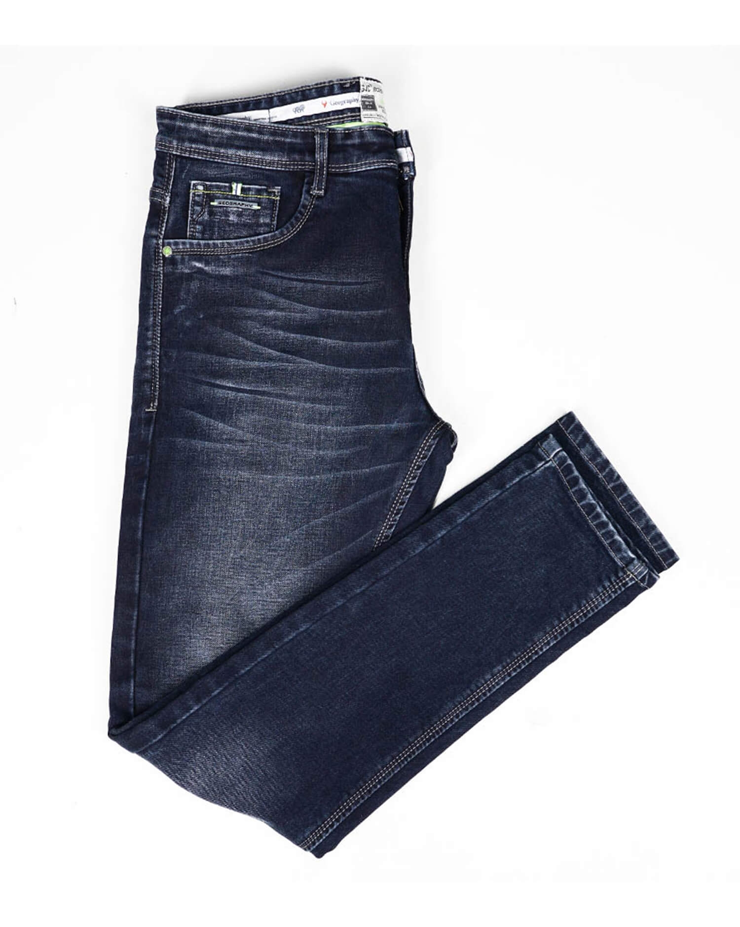 Men's Dark Blue Distressed Denim Jeans - Slim Fit with Contrast Stitching