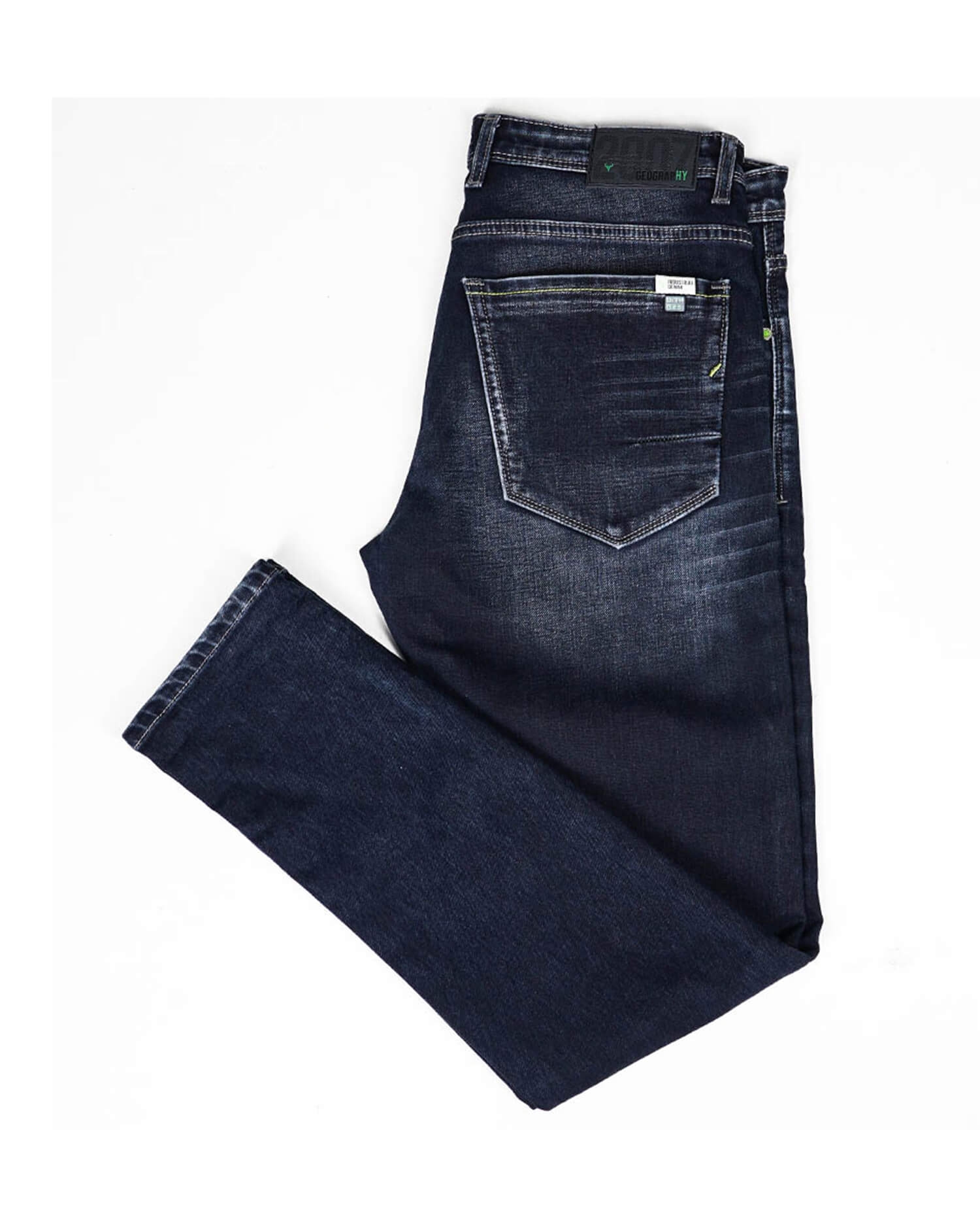 Men's Dark Blue Distressed Denim Jeans - Slim Fit with Contrast Stitching