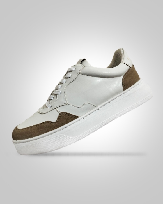 Premium white and brown  men's low-top sneakers